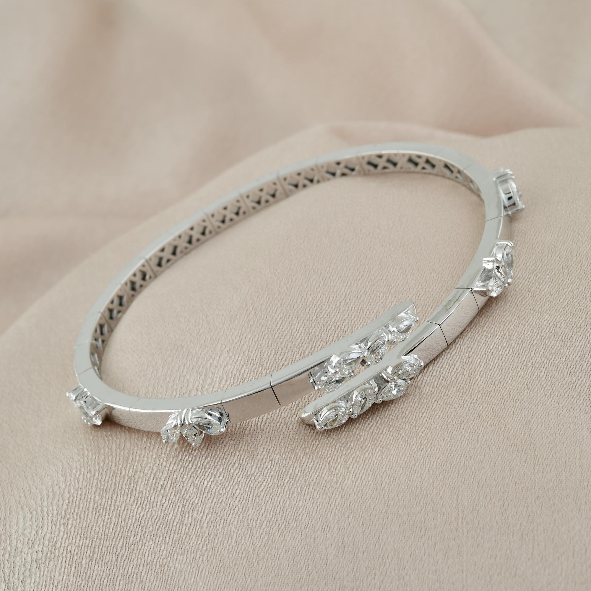 Modern 1.62 Ct. Pear Diamond Wrap Bangle Bracelet 14 Karat White Gold Handmade Jewelry For Sale