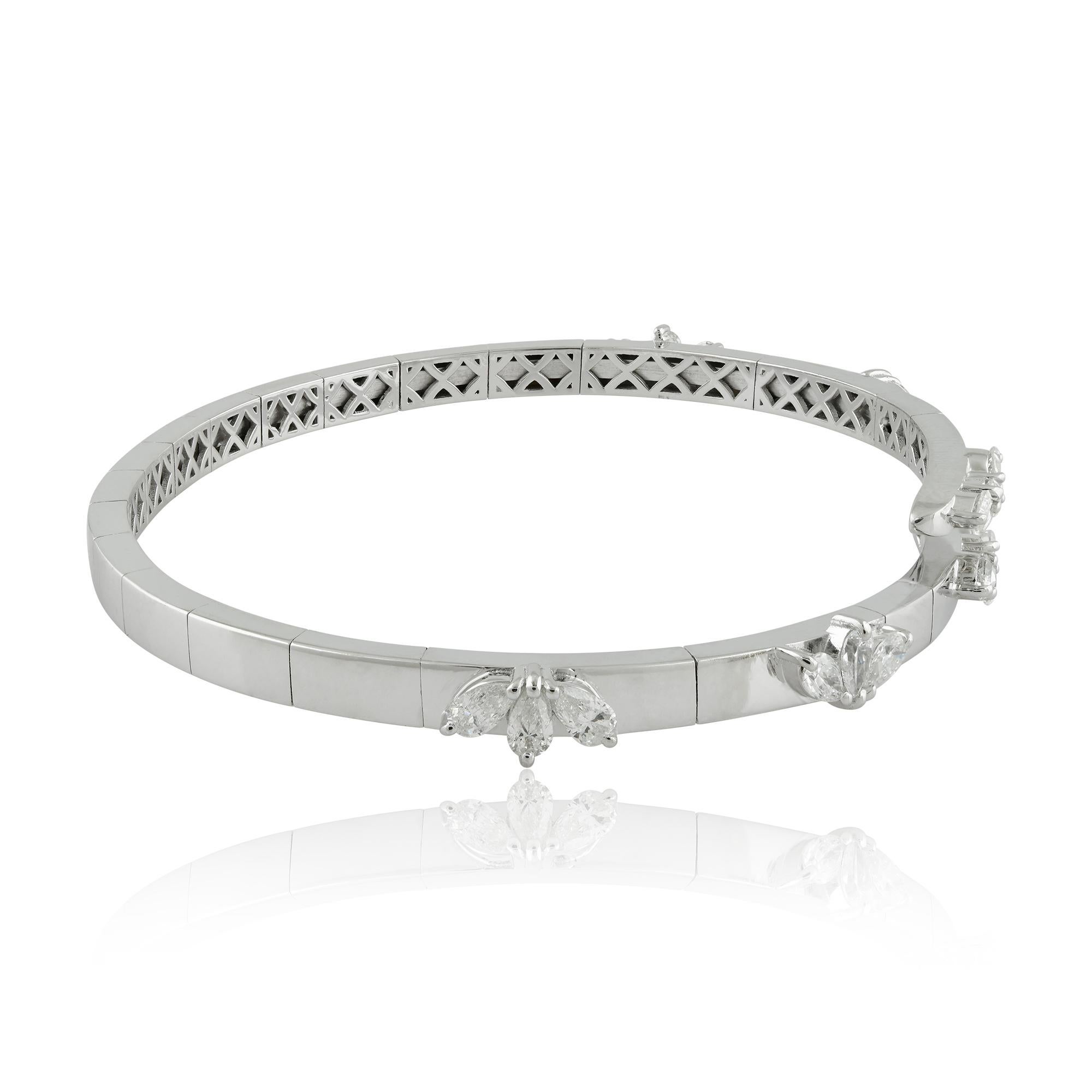 Modern 1.62Ct Pear Diamond Wrap Bangle Bracelet 18 Karat White Gold Handmade Jewelry For Sale