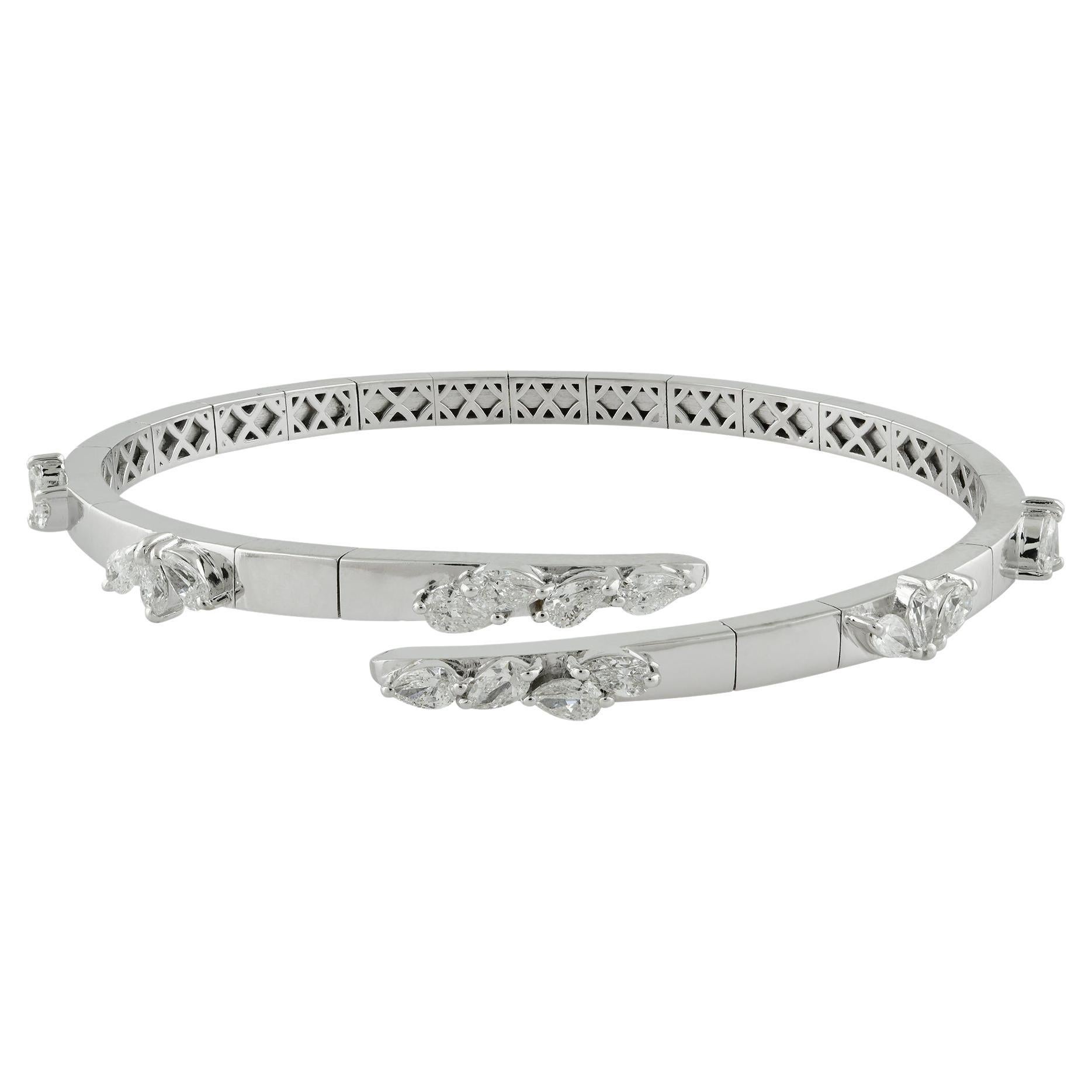 1.62Ct Pear Diamond Wrap Bangle Bracelet 18 Karat White Gold Handmade Jewelry For Sale