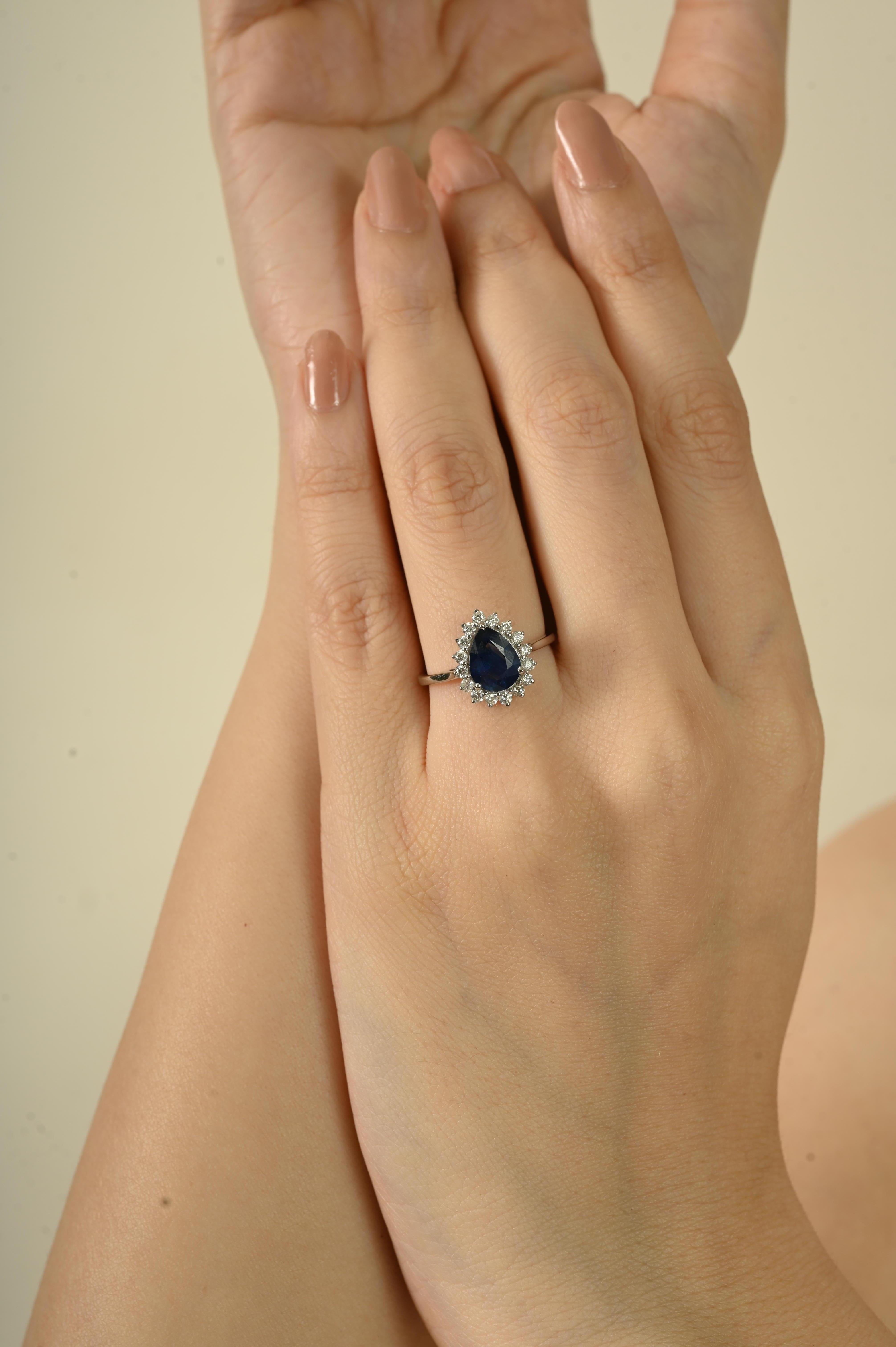 En venta: Anillo de compromiso de zafiro azul real y diamante pera de 1,62 quilates, engastado en oro blanco de 18 quilates  4