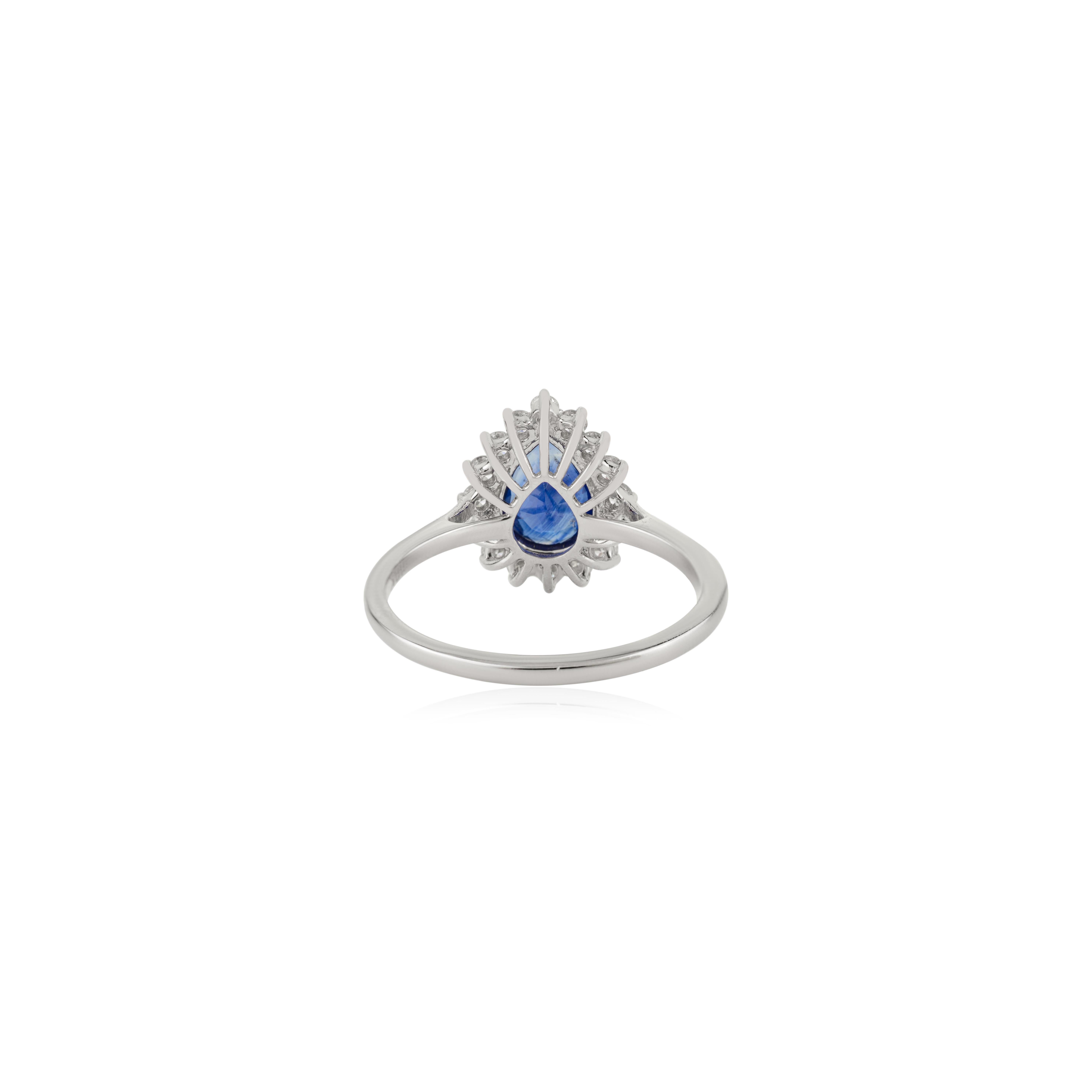 En venta: Anillo de compromiso de zafiro azul real y diamante pera de 1,62 quilates, engastado en oro blanco de 18 quilates  5