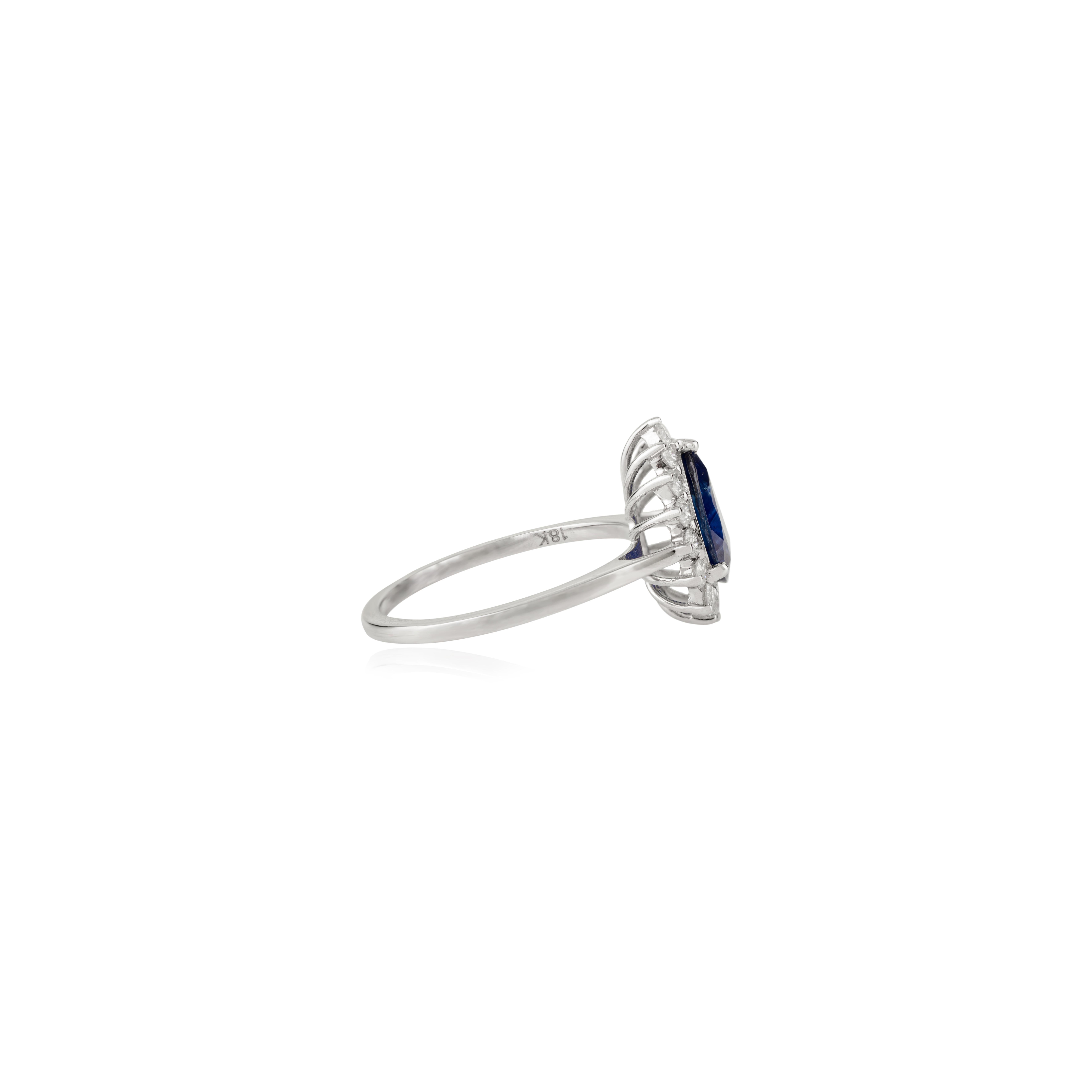 En venta: Anillo de compromiso de zafiro azul real y diamante pera de 1,62 quilates, engastado en oro blanco de 18 quilates  9
