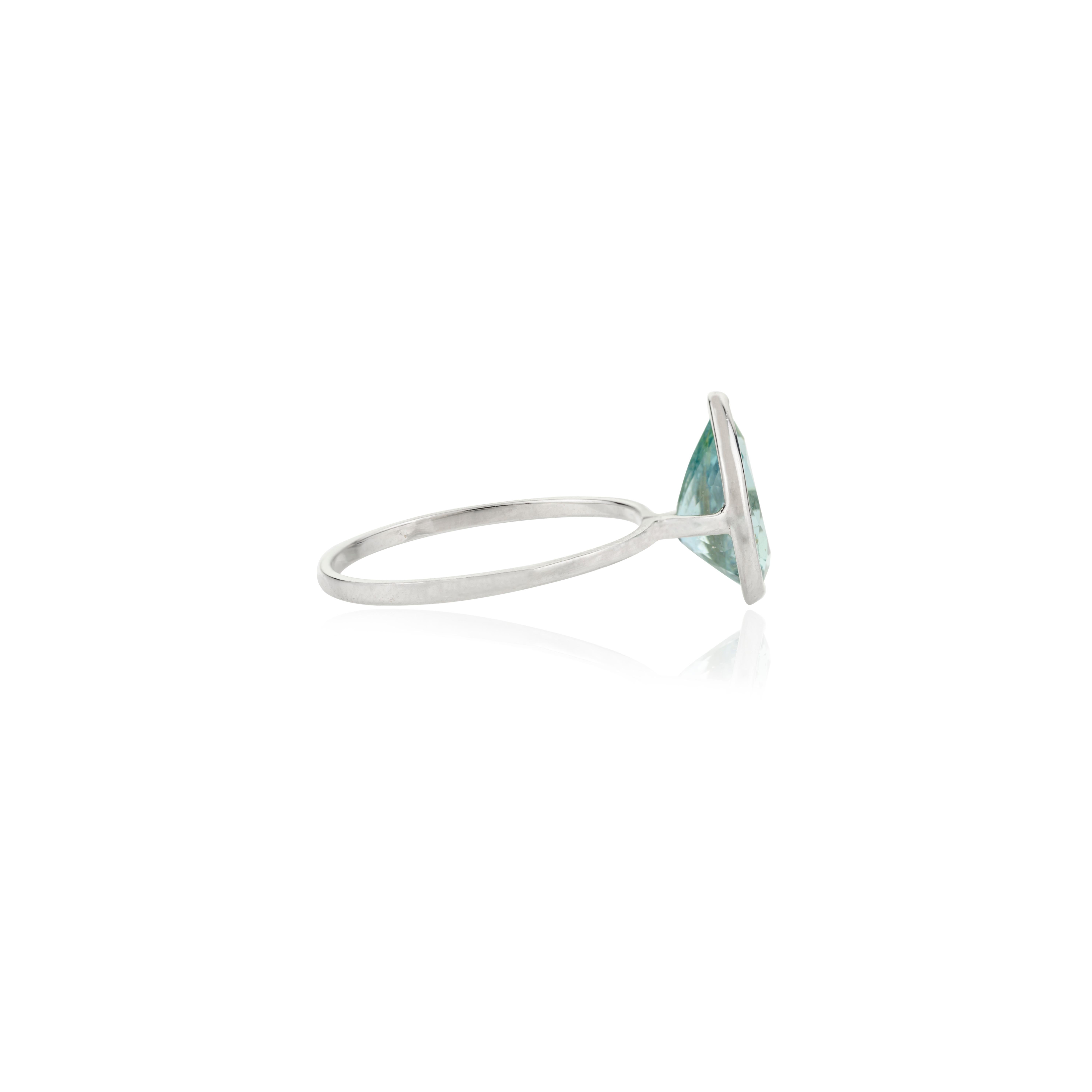 For Sale:  1.62 CTW Certified Natural Solitaire Pear Cut Aquamarine Ring in 14k White Gold 8