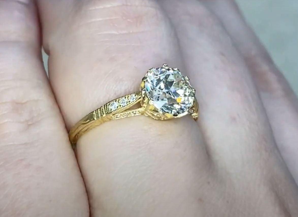 1.62 Old European Cut Diamond Engagement Ring, VS1 Clarity, 18k Yellow Gold In Excellent Condition For Sale In New York, NY