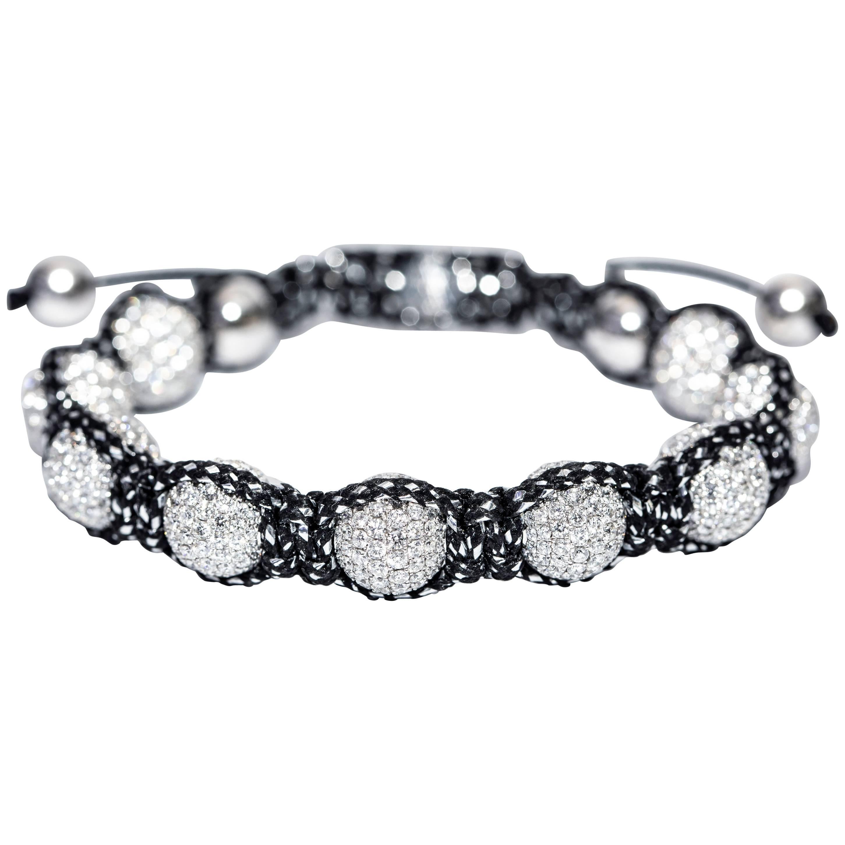 Bracelet boule en or 18 carats pavé de diamants brillants ronds de 16,20 carats G VS