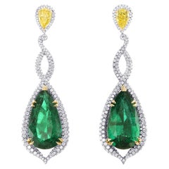 Orecchini a goccia con smeraldo verde dello Zambia e diamanti gialli intensi da 16,20 cts tw