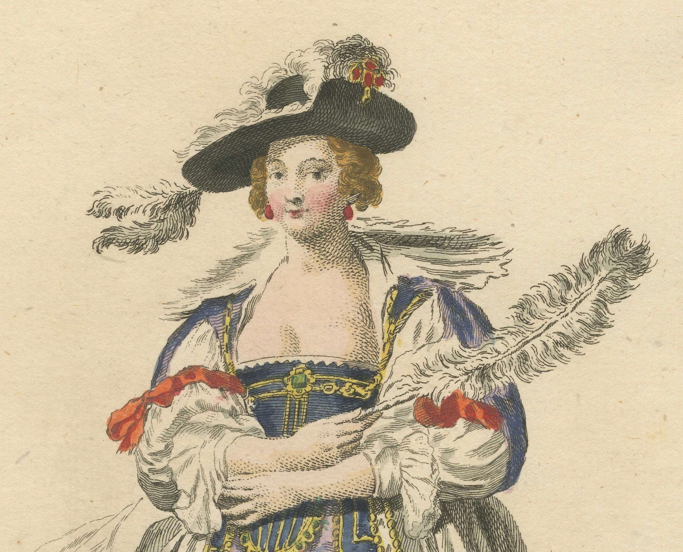 Paper 1620 Elegance: The Attire of a Painter's Muse Engraved, circa 1756 For Sale