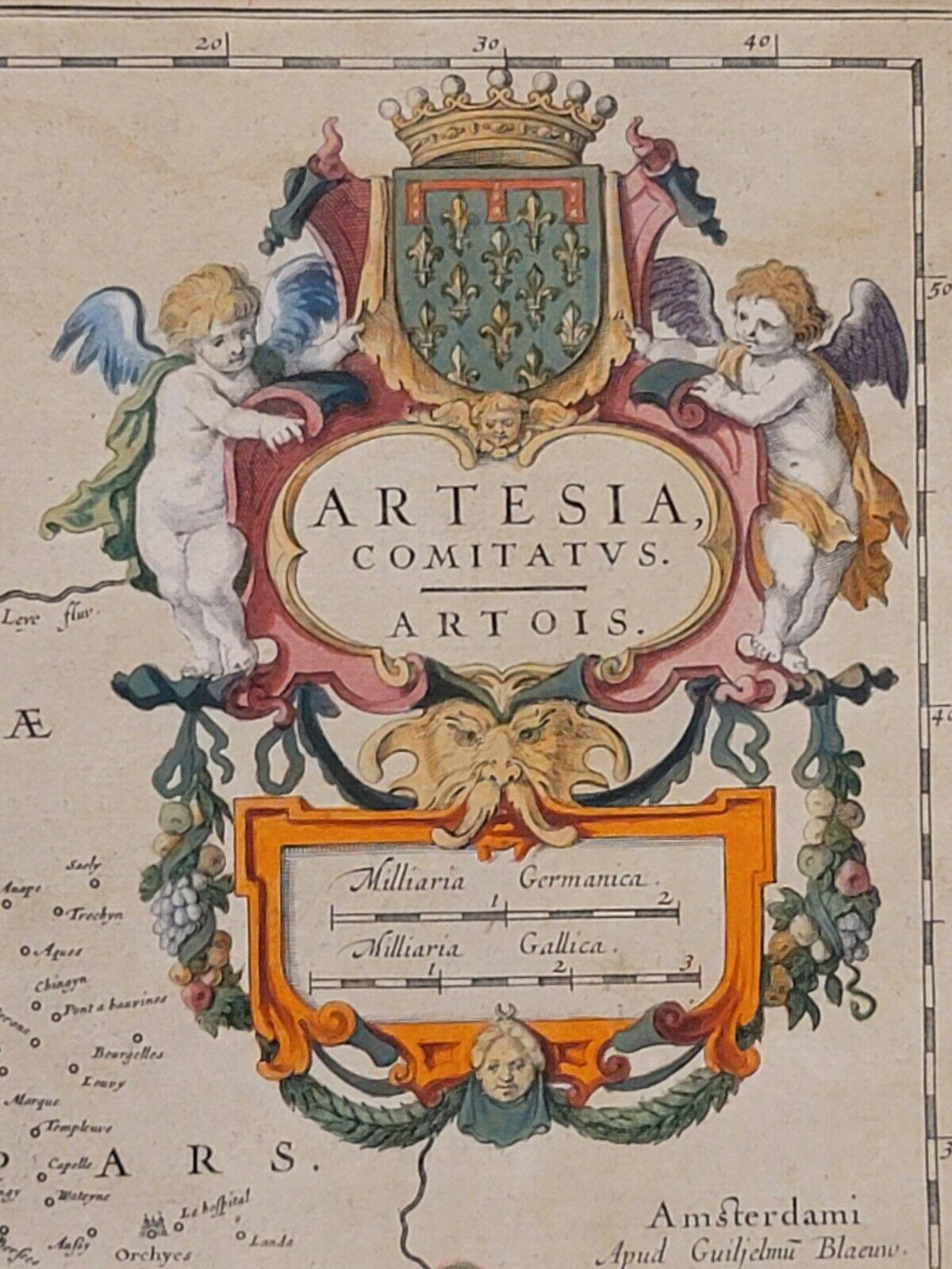 Néerlandais Carte d'Artois de 1620 intitulée « Artesia Comitatvs Artois, » par Bleau, Ric.a012 en vente