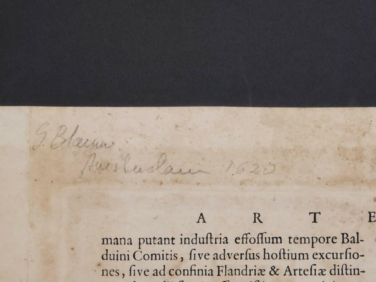 Carte d'Artois de 1620 intitulée « Artesia Comitatvs Artois, » par Bleau, Ric.a012 en vente 1