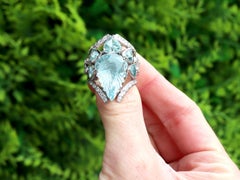 16.21 Carat Aquamarine 1.56 Carat Diamond 18k White Gold Stylised Insect Ring