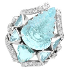 16.21 Carat Aquamarine 1.56 Carat Diamond 18k White Gold Stylised Insect Ring