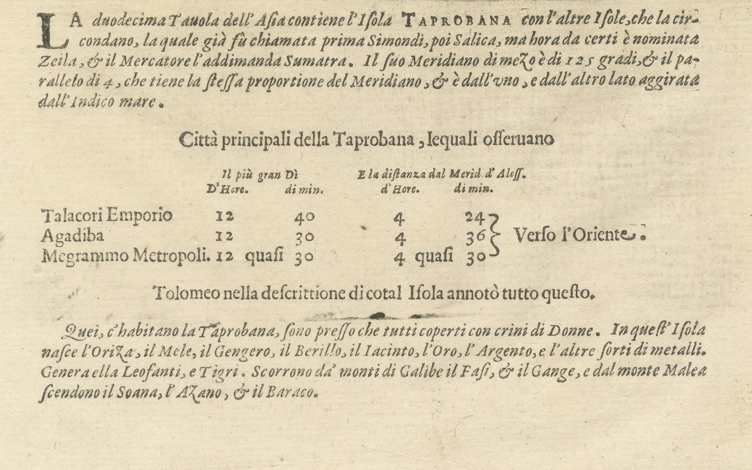 Carta Mappa di Taprobana (Sumatra) di Tolomeo e Magini del 1621 con inserto di elefante in vendita