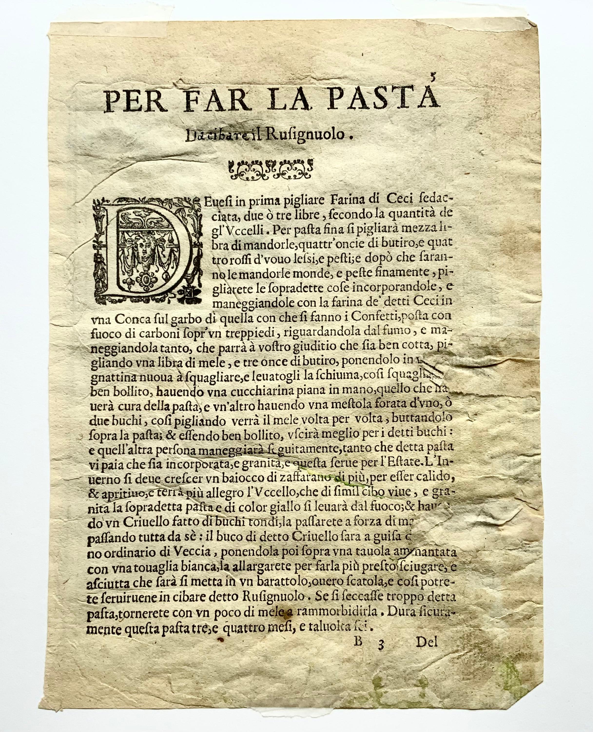 Renaissance 1622 Antonio Tempesta; Fr. Villamena Parakeet Parrochetto Pasta For Sale