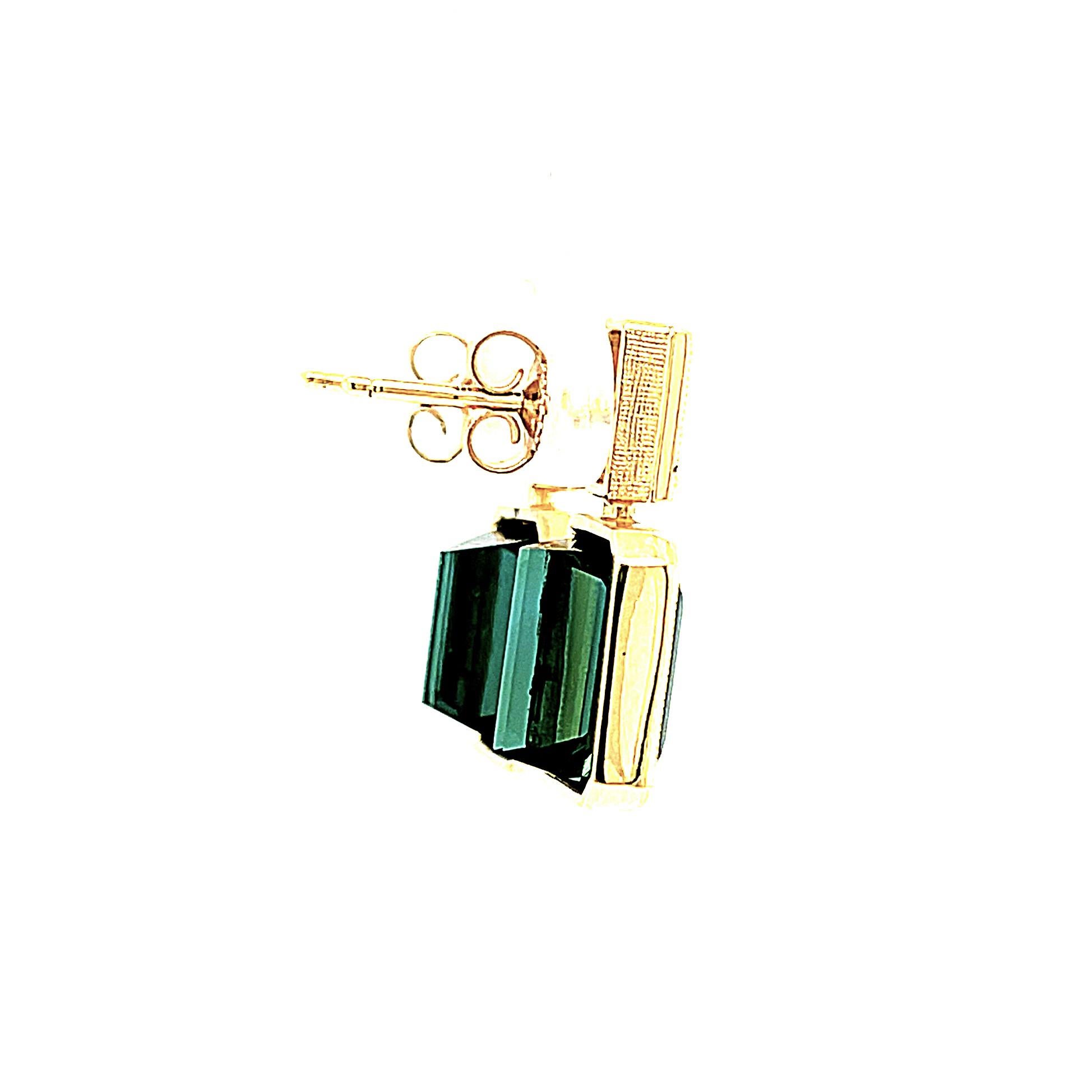 Women's 16.22 Carat Emerald Cut Green Tourmaline Diamond Pave Dangle Post Earrings 