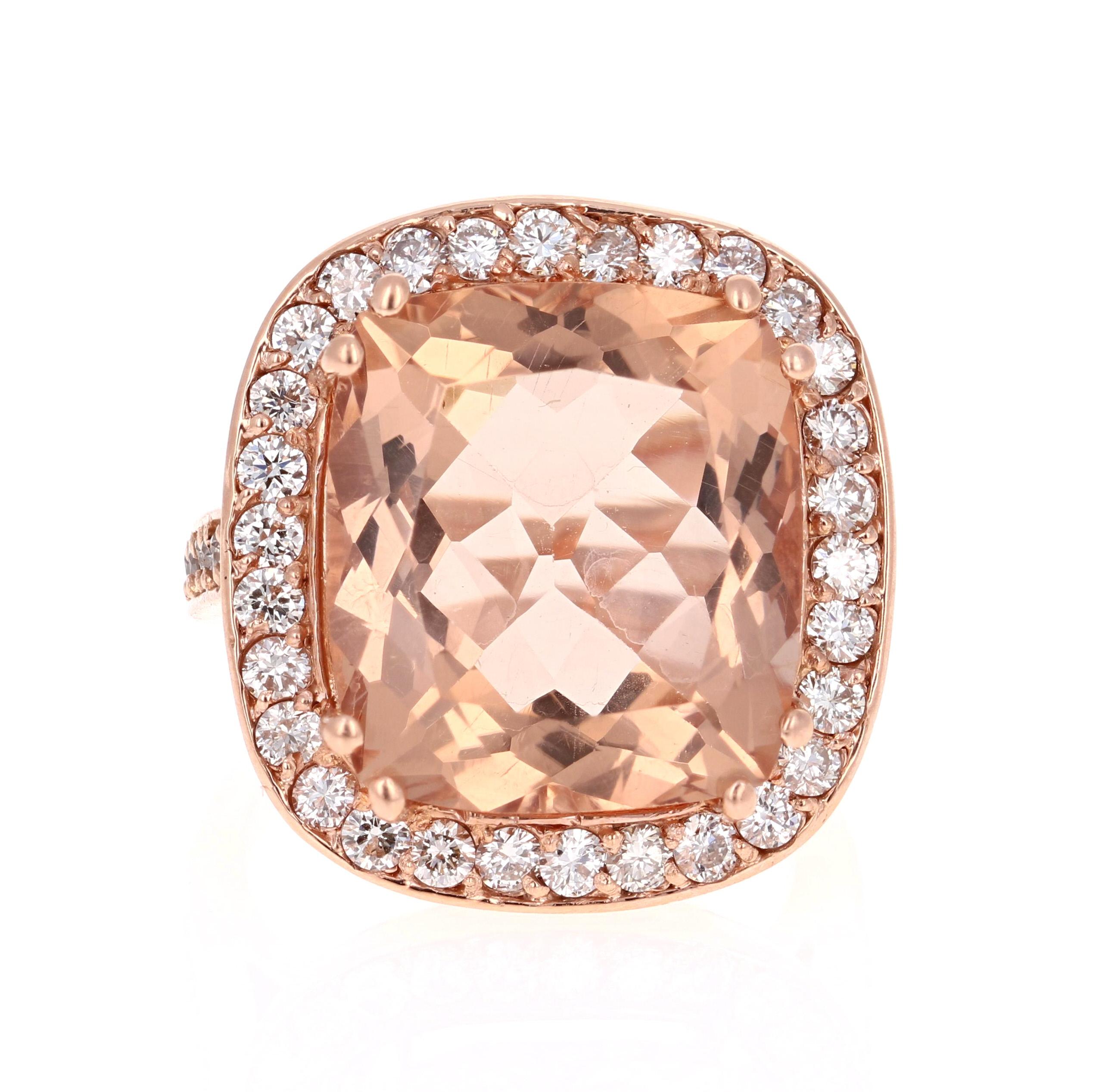 Modern 16.22 Carat Morganite Diamond 14 Karat Rose Gold Cocktail Ring