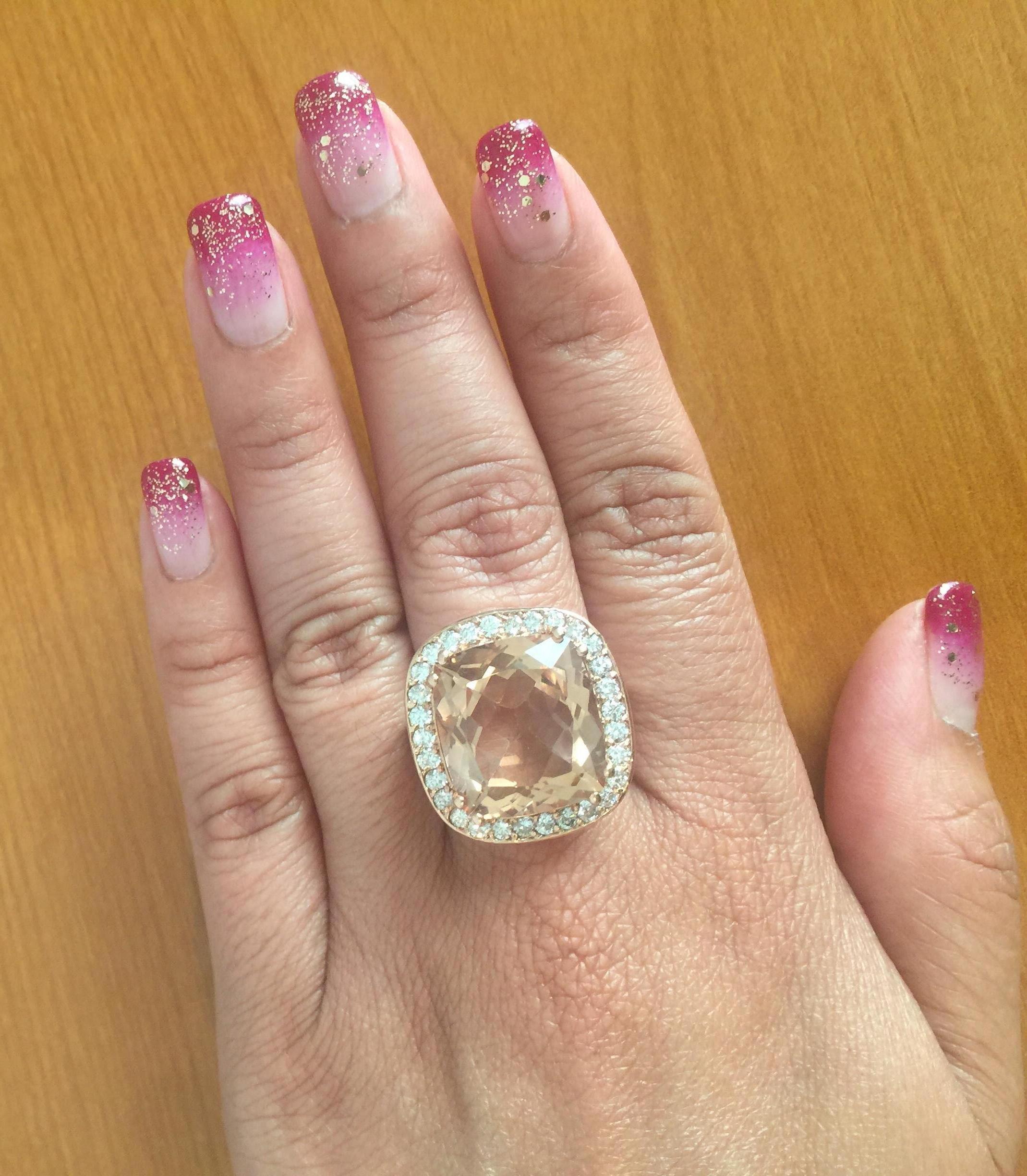 16.22 Carat Morganite Diamond 14 Karat Rose Gold Cocktail Ring In New Condition In Los Angeles, CA