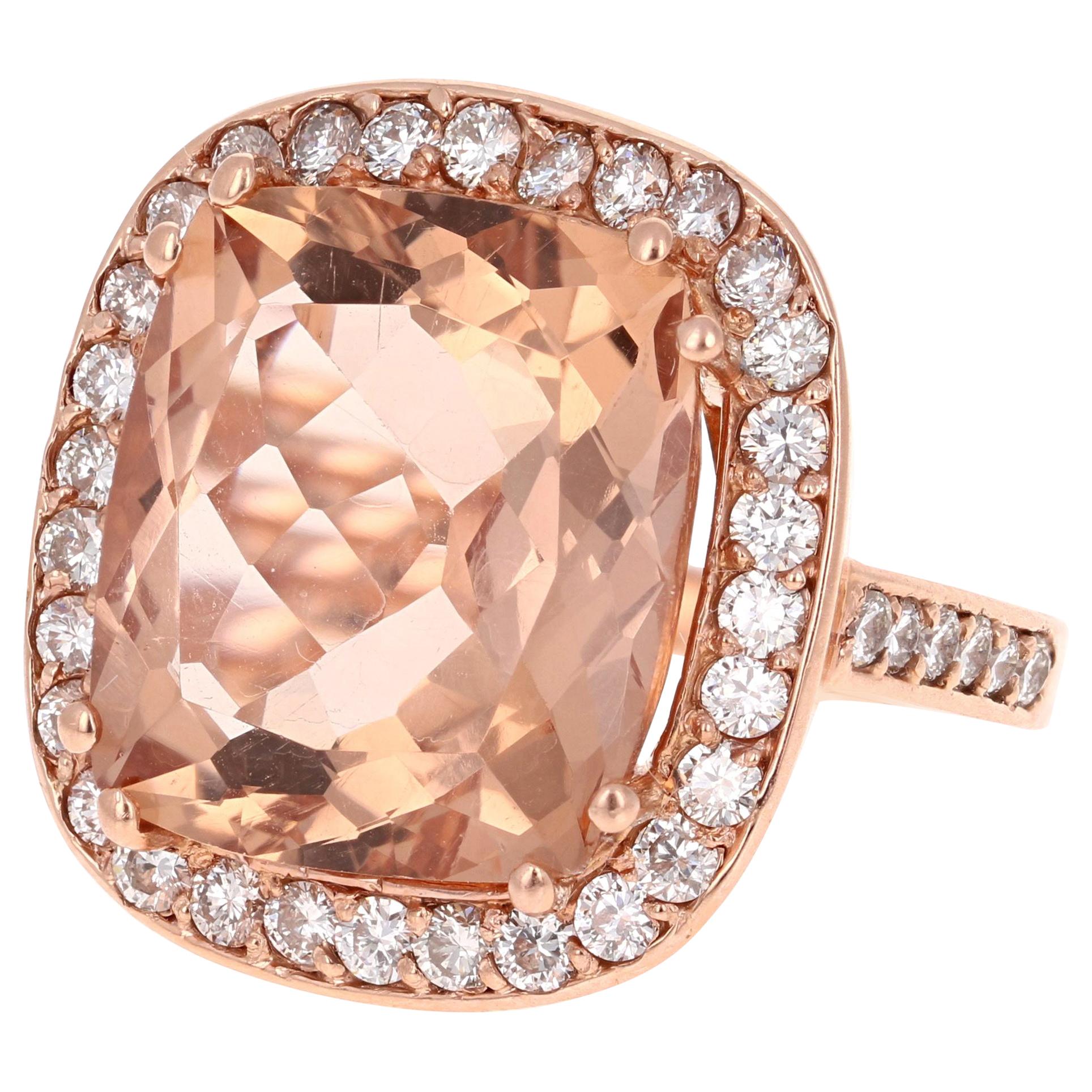 16.22 Carat Morganite Diamond 14 Karat Rose Gold Cocktail Ring