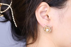 16.22 Carat South sea Pearl Diamond accents 18K Yellow Gold Earring.