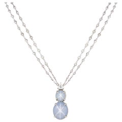 AGL Cert 16.22 Carat NO HEAT Natural Star Sapphire and Diamond Necklace Plat