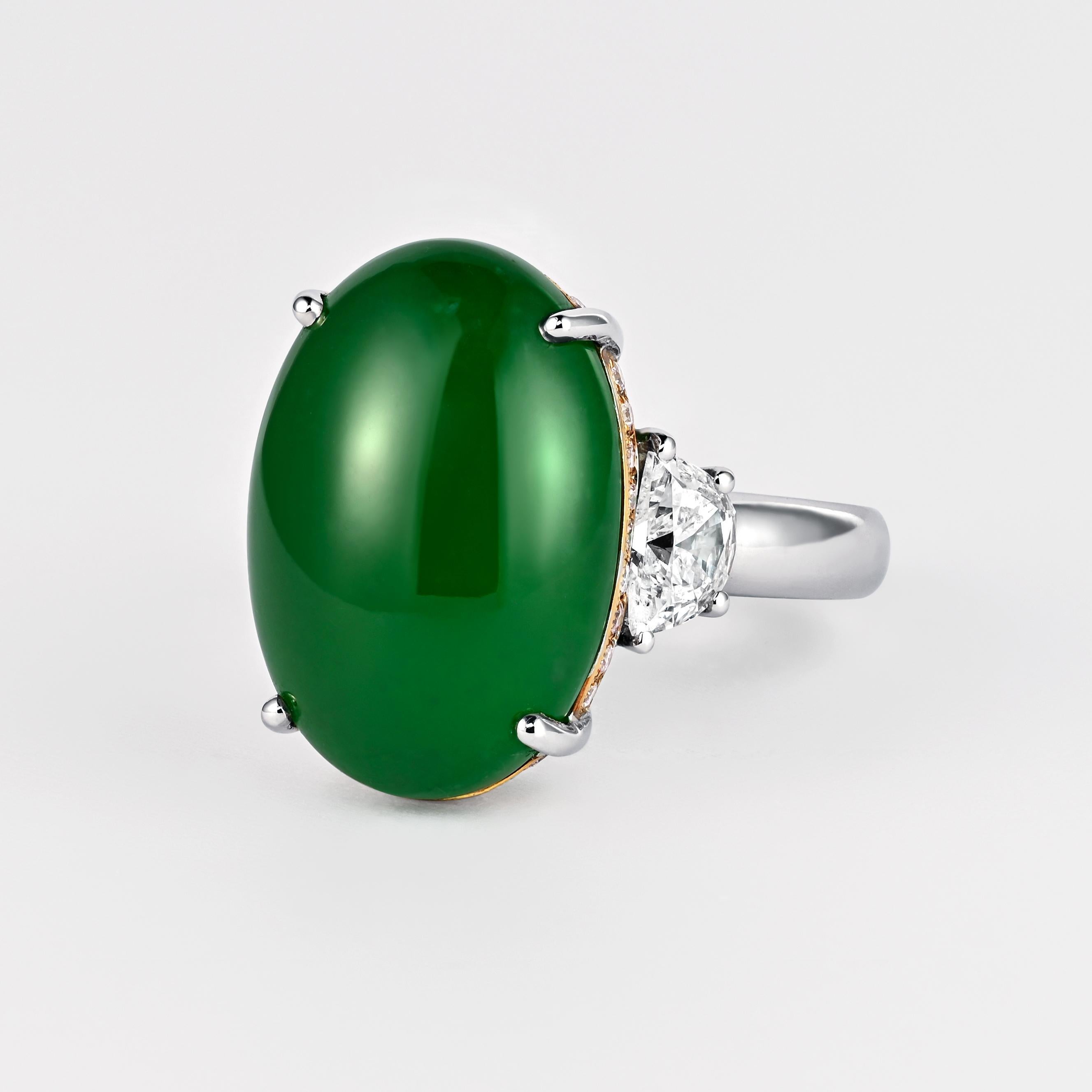 Cabochon 16.25 Carat Imperial Jade Ring  Fei Cui Jadeite Jade Type A For Sale
