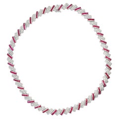16.25 Carat Ruby 
Diamond 18K White Cascade Link Necklace