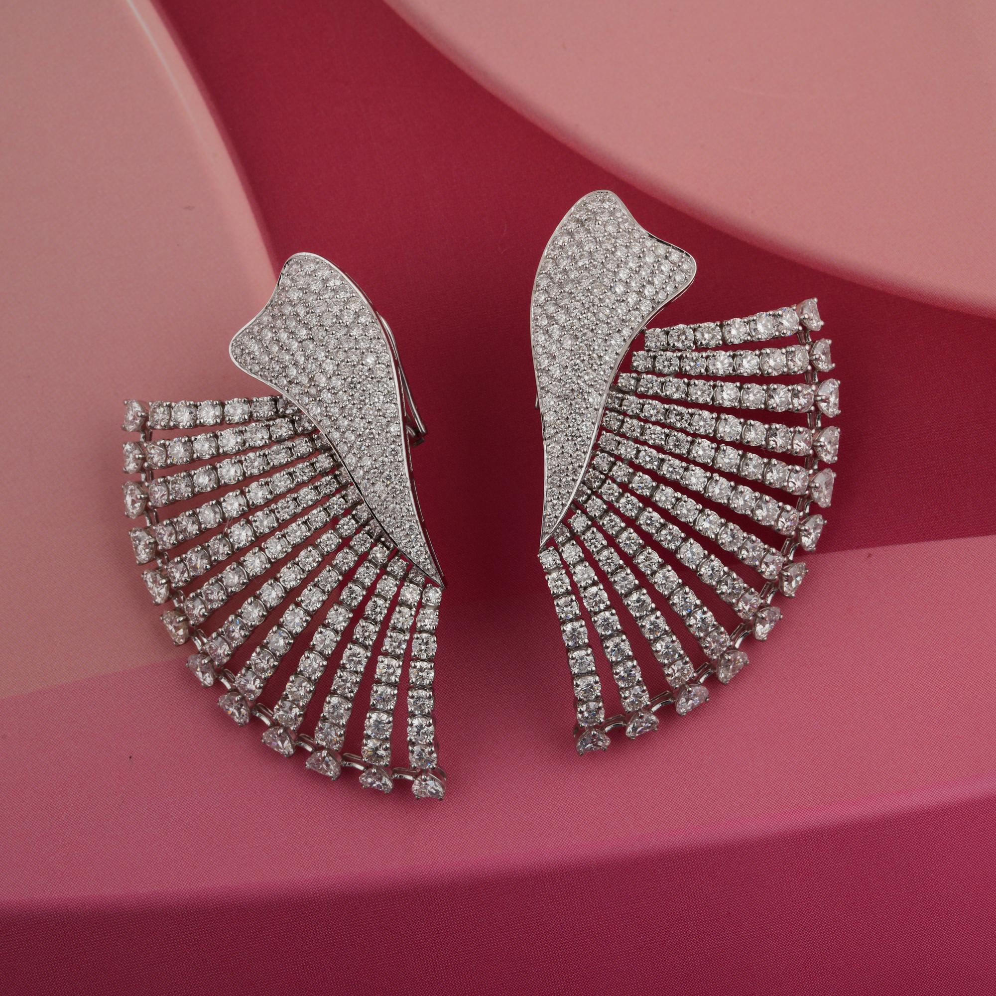 Boucles d'oreilles éventail en or blanc 14 carats diamant SI/HI 16,25 carats Pour femmes en vente