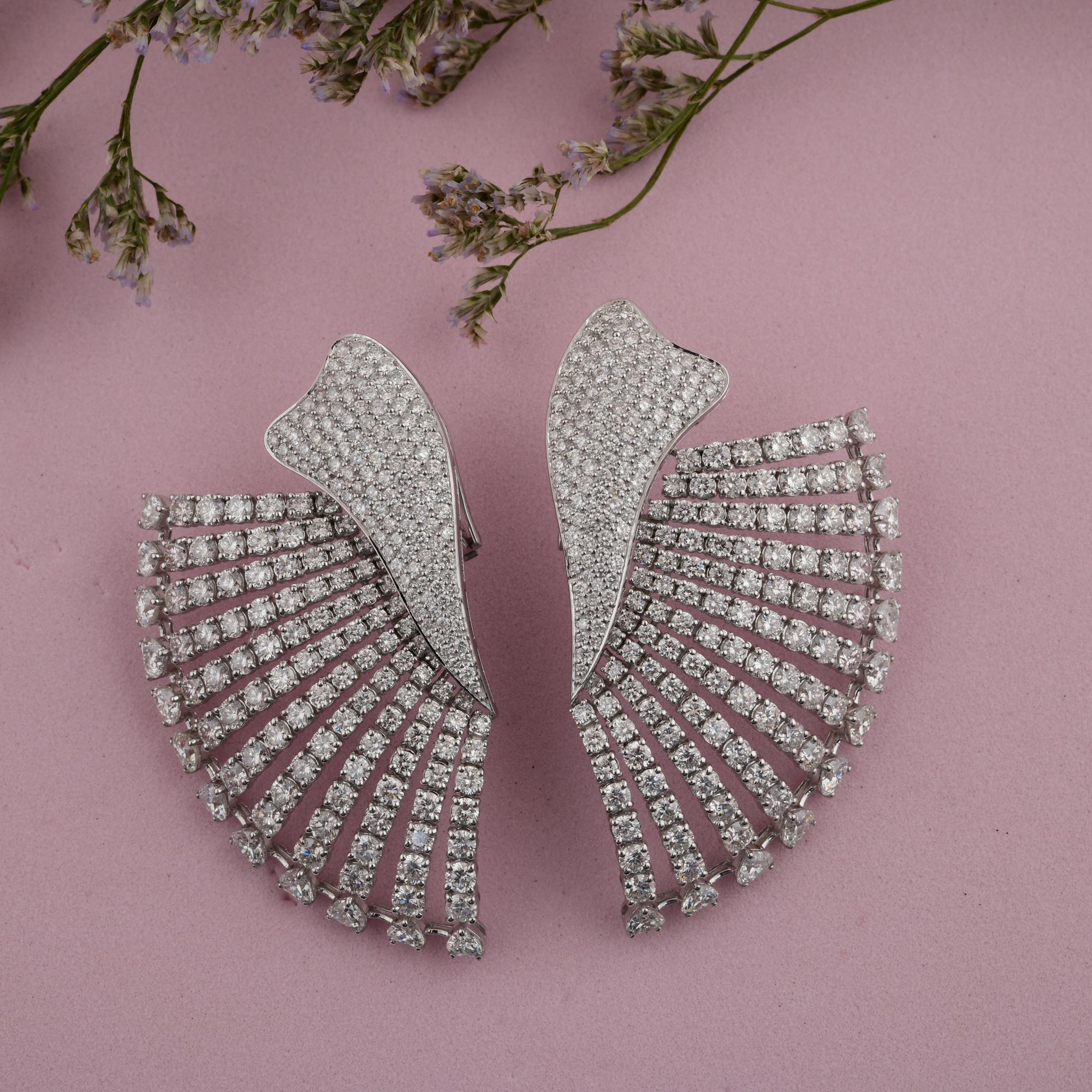 Boucles d'oreilles éventail en or blanc 14 carats diamant SI/HI 16,25 carats en vente 1