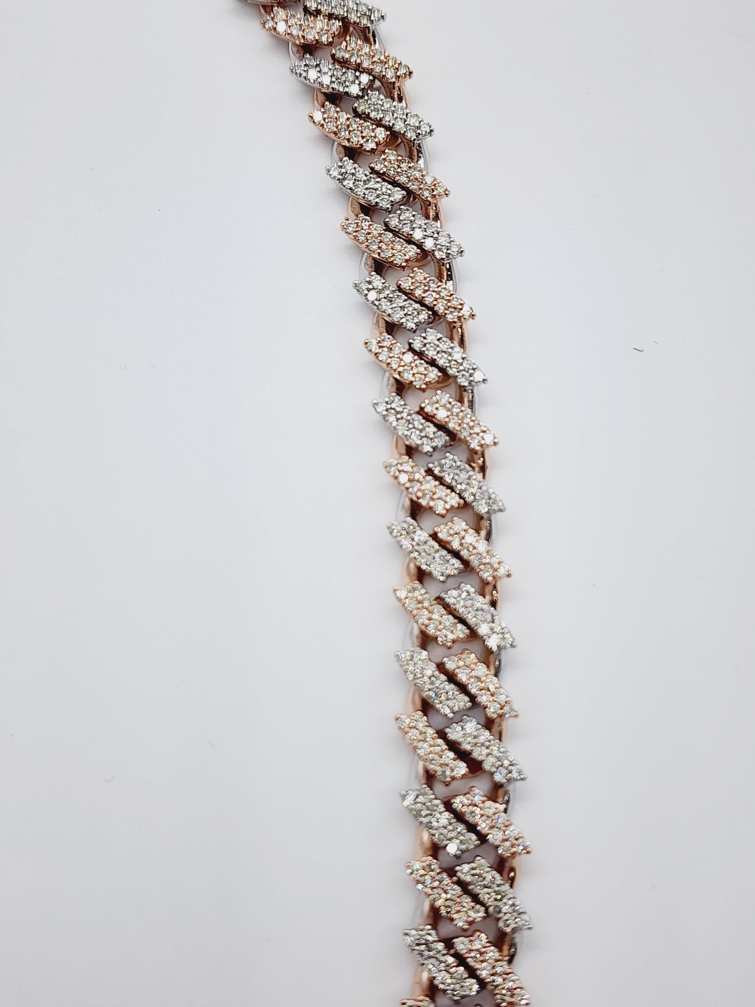 16.25 Carats Diamonds Cuban Two-Tone Necklace Chain 14 Karats Gold 16'' In New Condition For Sale In Great Neck, NY