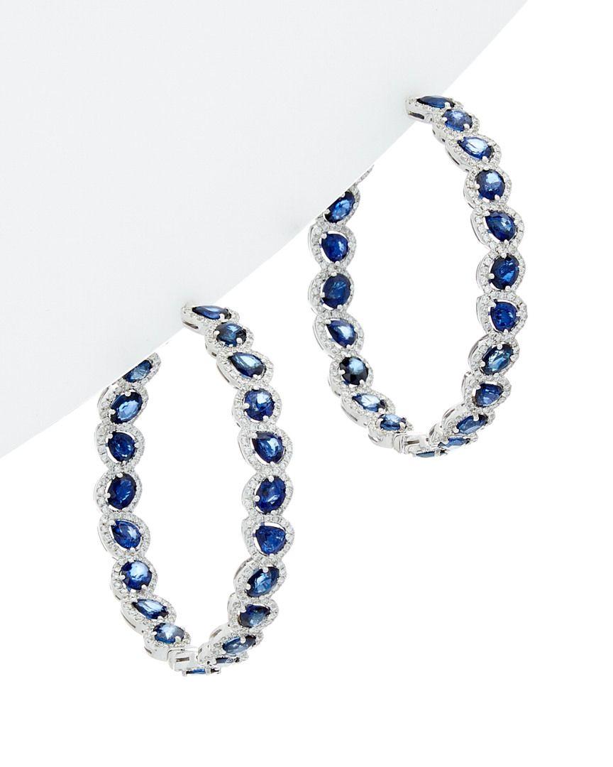 Rose Cut 16.25 cts Rose cut Blue Sapphire diamond Hoop earrings  For Sale