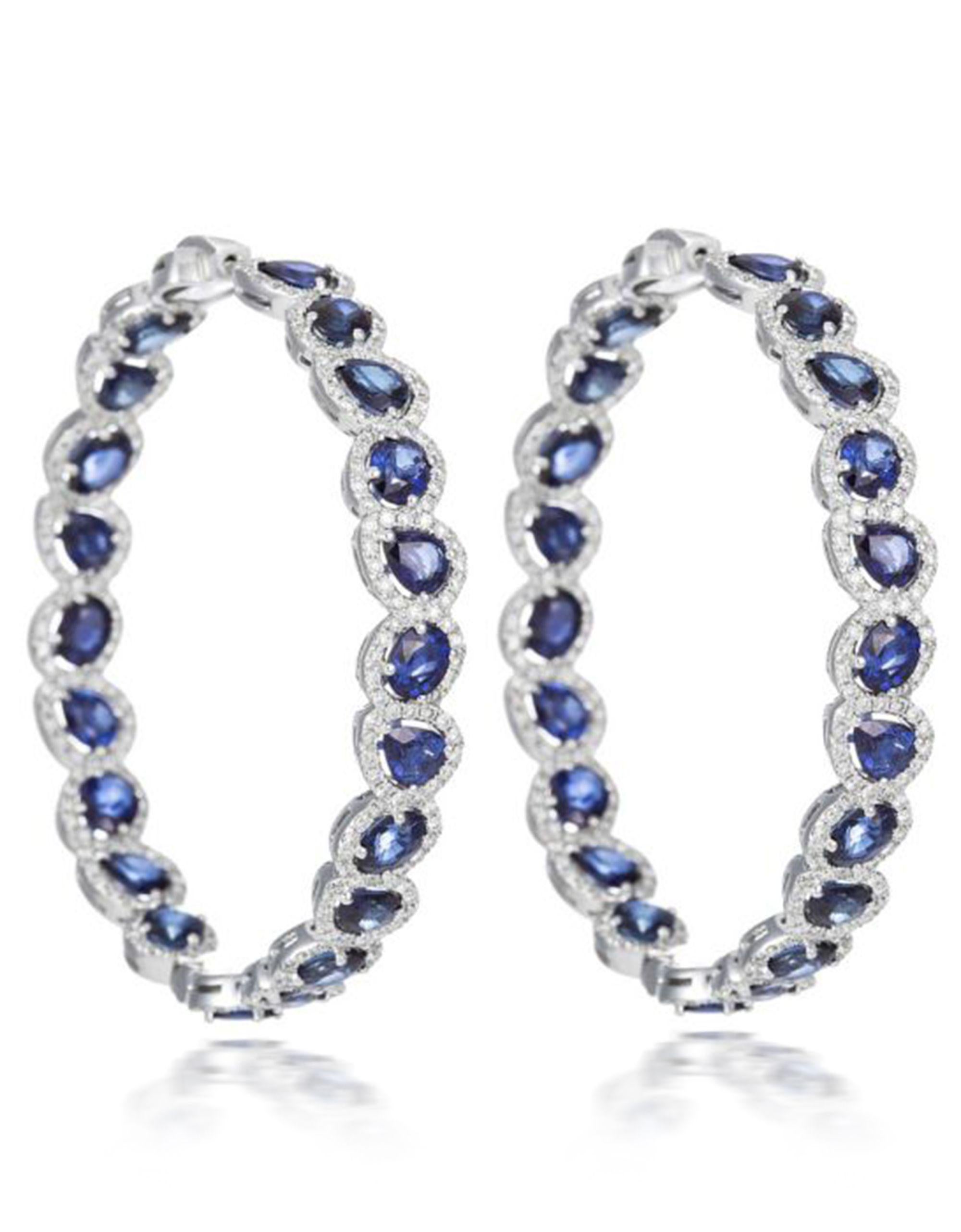 16.25 cts Rose cut Blue Sapphire diamond Hoop earrings  In New Condition For Sale In New York, NY