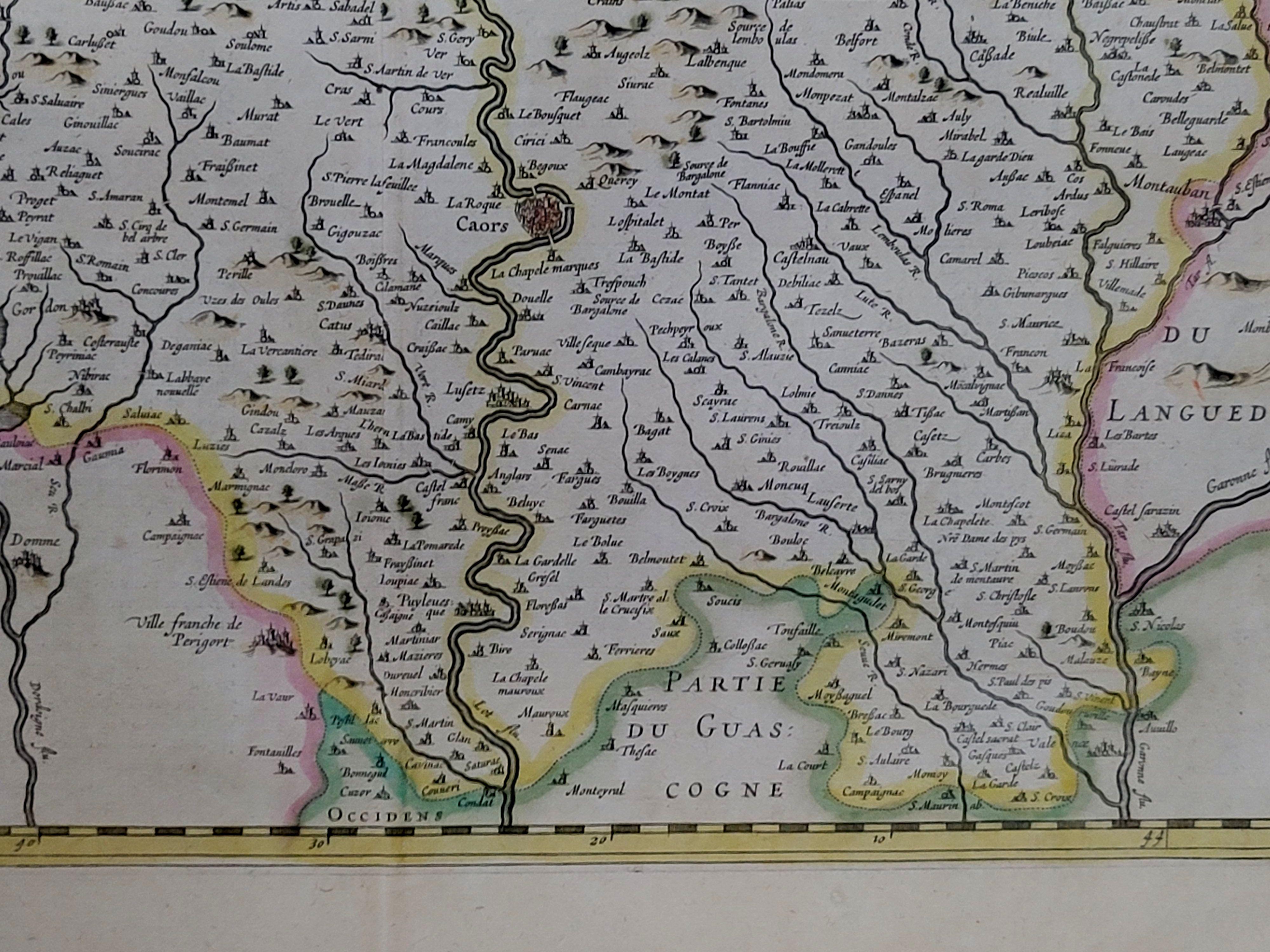 Painted 1625 Mercator Map of the Provenience of Quercy, 
