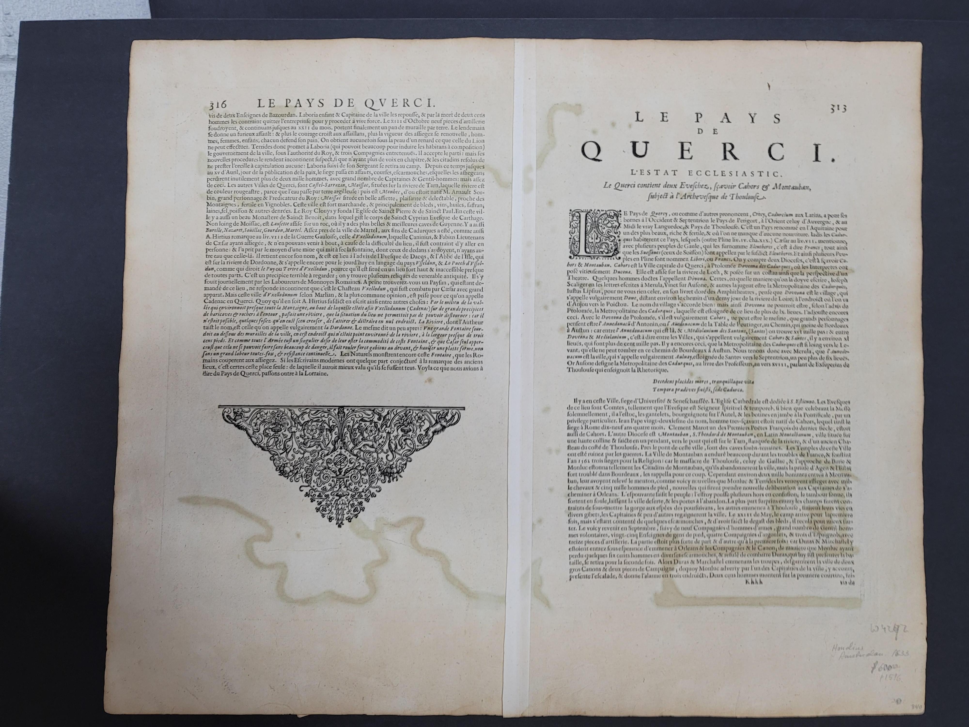 18th Century and Earlier 1625 Mercator Map of the Provenience of Quercy, 