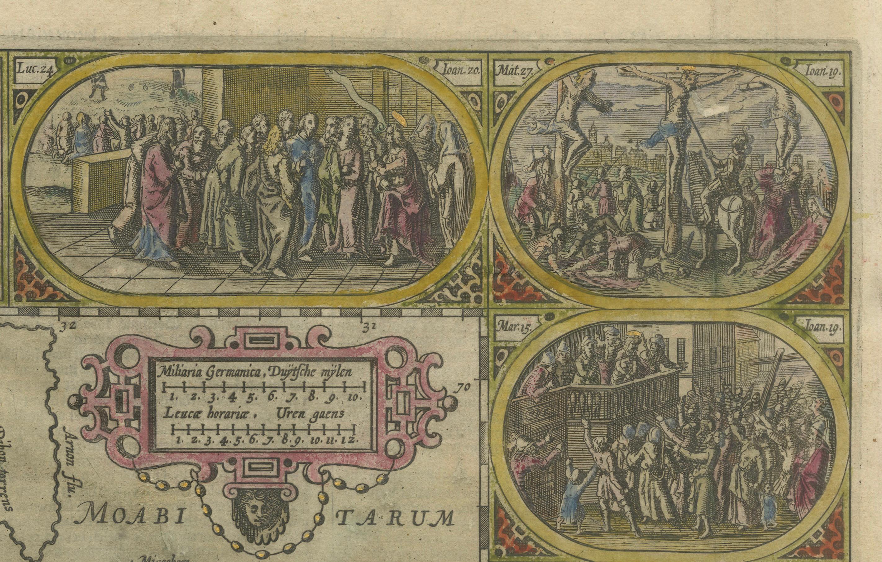 Inciso 1625 Petrus Plancius / Cloppenburg Mappa della Terra Santa con vignette bibliche in vendita