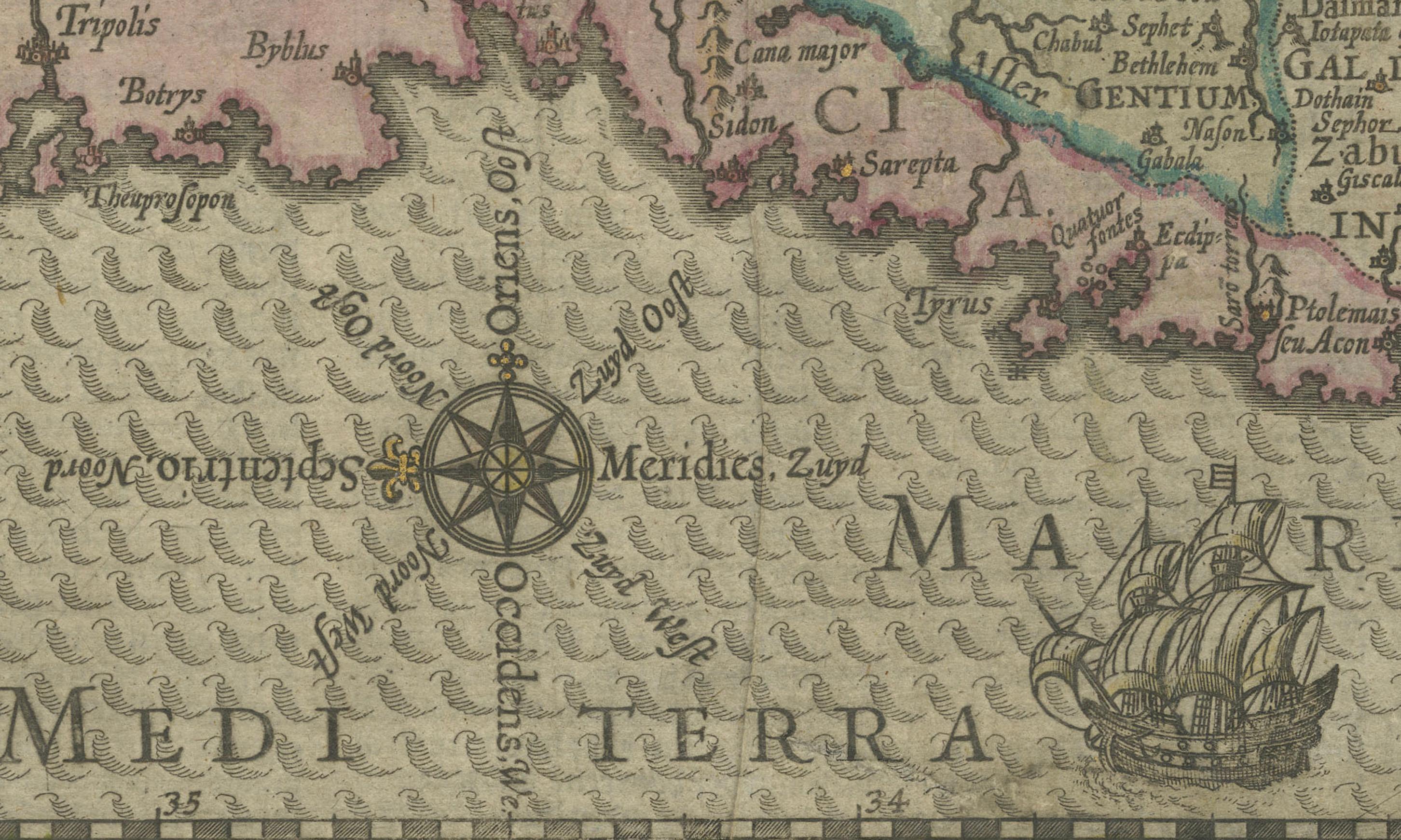 Inizio XVII secolo 1625 Petrus Plancius / Cloppenburg Mappa della Terra Santa con vignette bibliche in vendita