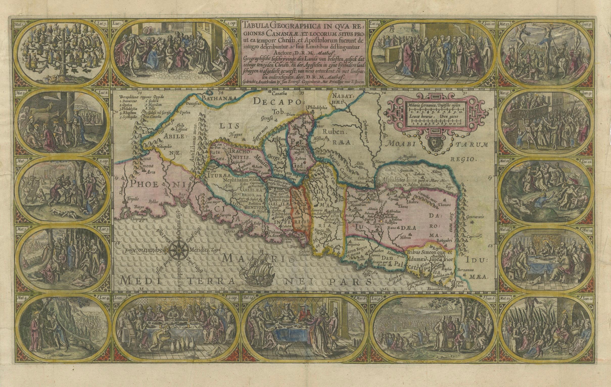 1625 Petrus Plancius / Cloppenburg Mappa della Terra Santa con vignette bibliche in vendita 1