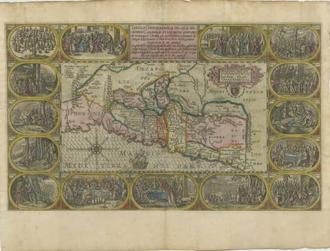 1625 Petrus Plancius / Cloppenburg Map of the Holy Land with Biblical Vignettes