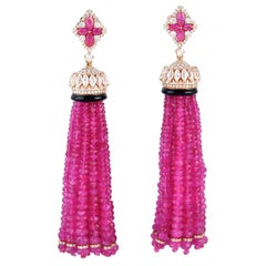 162.57 Carat Ruby Diamond 18 Karat Gold Chandelier Drop Tassel Earrings