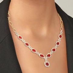 16.26 Carat Fire Opal 18 Karat Gold Diamond Necklace
