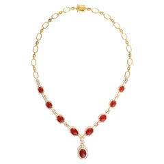 16.26 Carat Fire Opal 18 Karat Gold Diamond Necklace