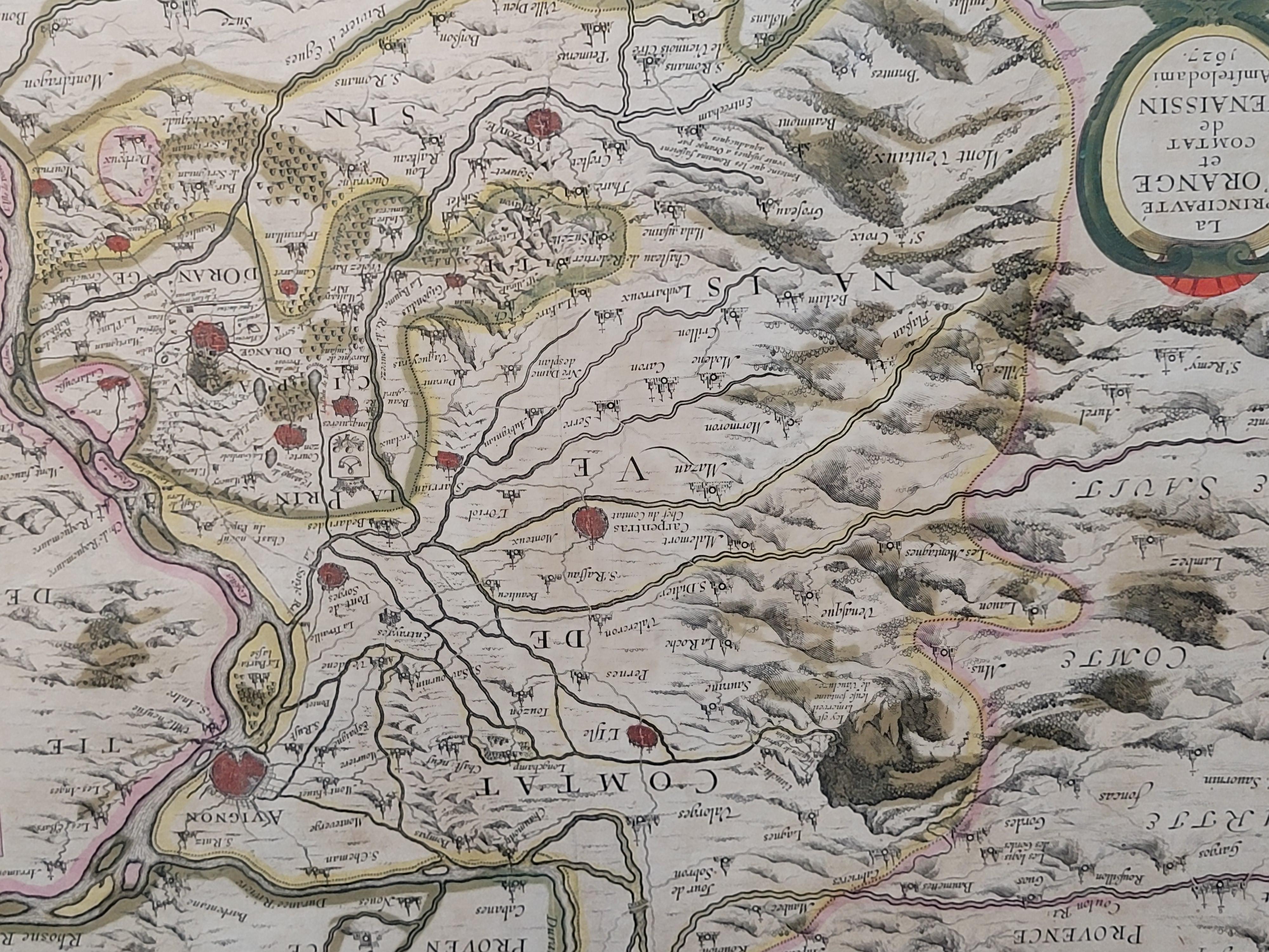 Painted 1627 Hondius Map 