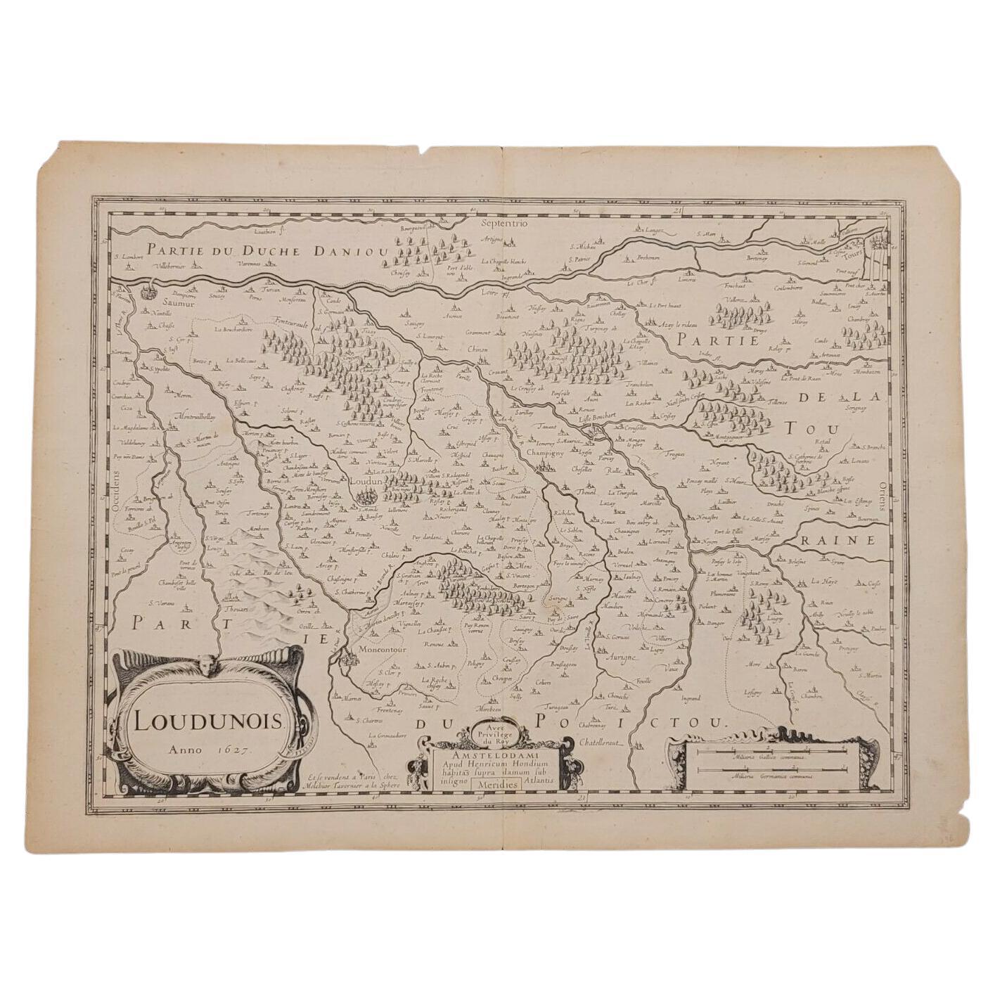 1627 Map Entitled "Loudunois, " Signed on the Back, Ric.a013