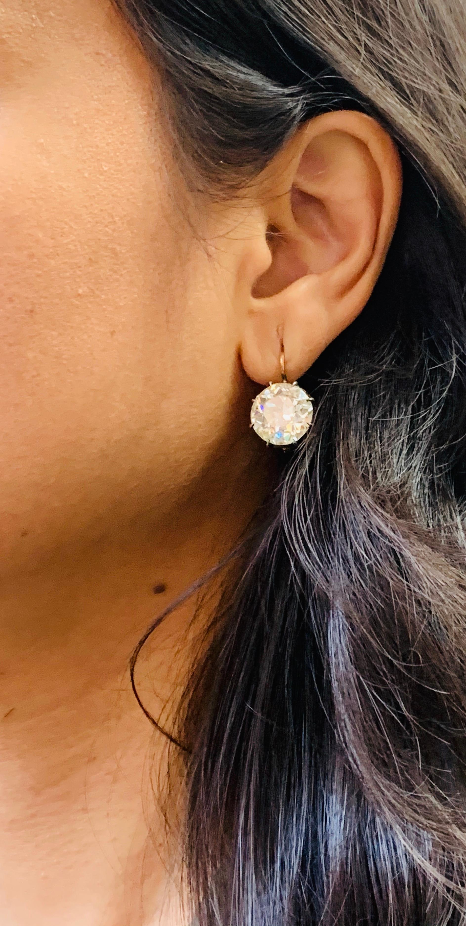 16.28 Carat Antique Style Old European Diamond Drop Earrings in Rose Gold 2