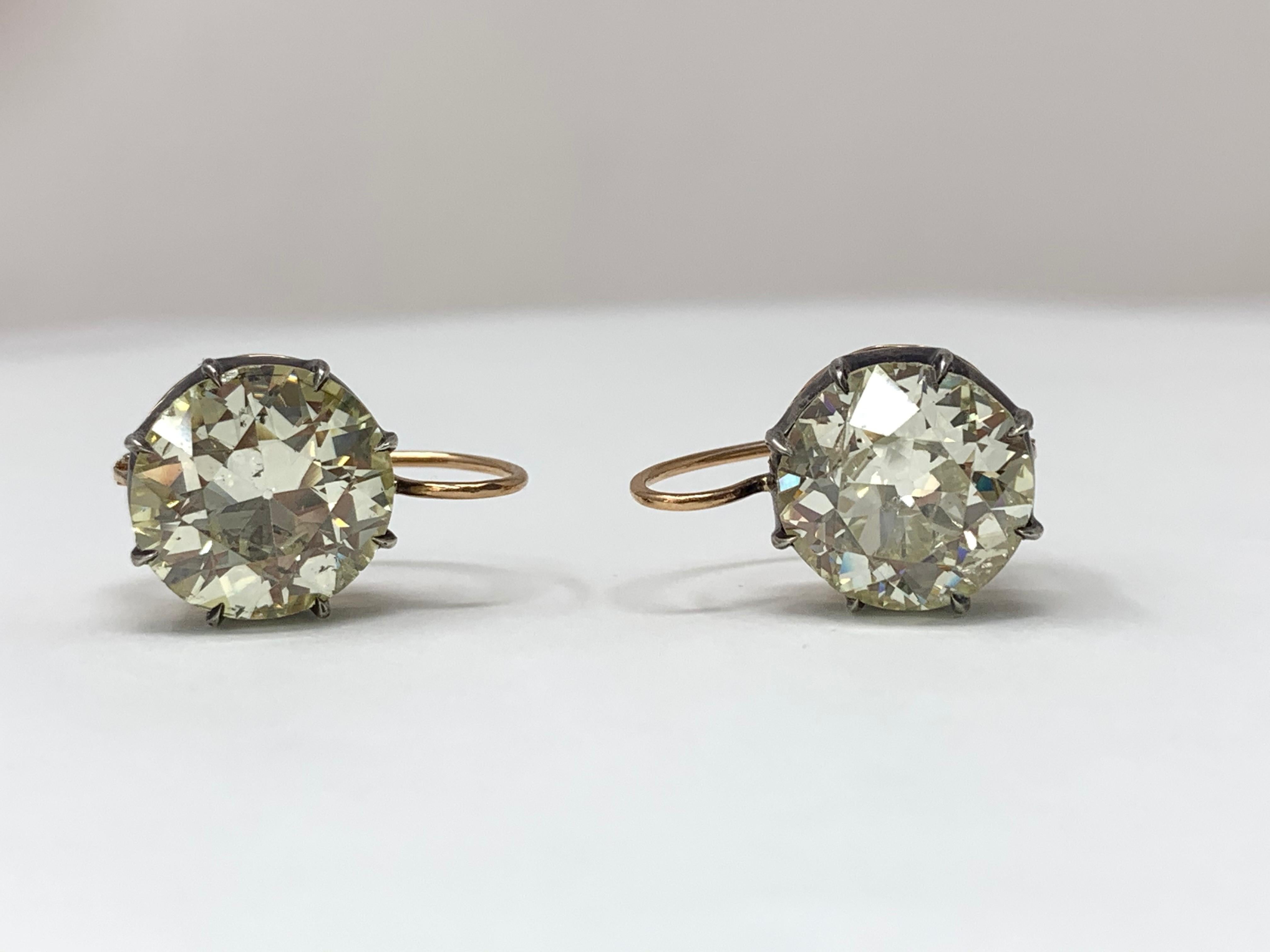 Women's 16.28 Carat Antique Style Old European Diamond Drop Earrings in Rose Gold