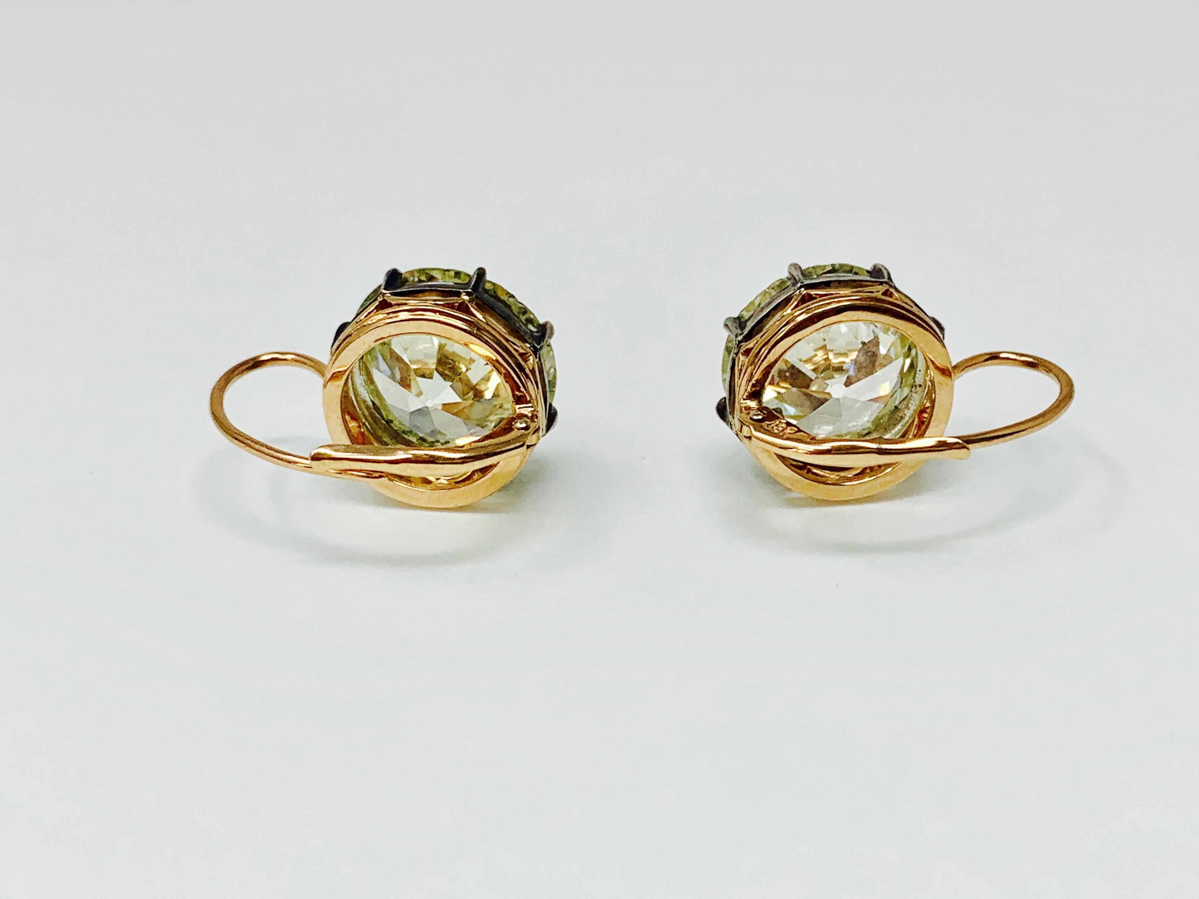 16.28 Carat Antique Style Old European Diamond Drop Earrings in Rose Gold 2