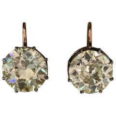 16.28 Carat Antique Style Old European Diamond Drop Earrings in Rose Gold