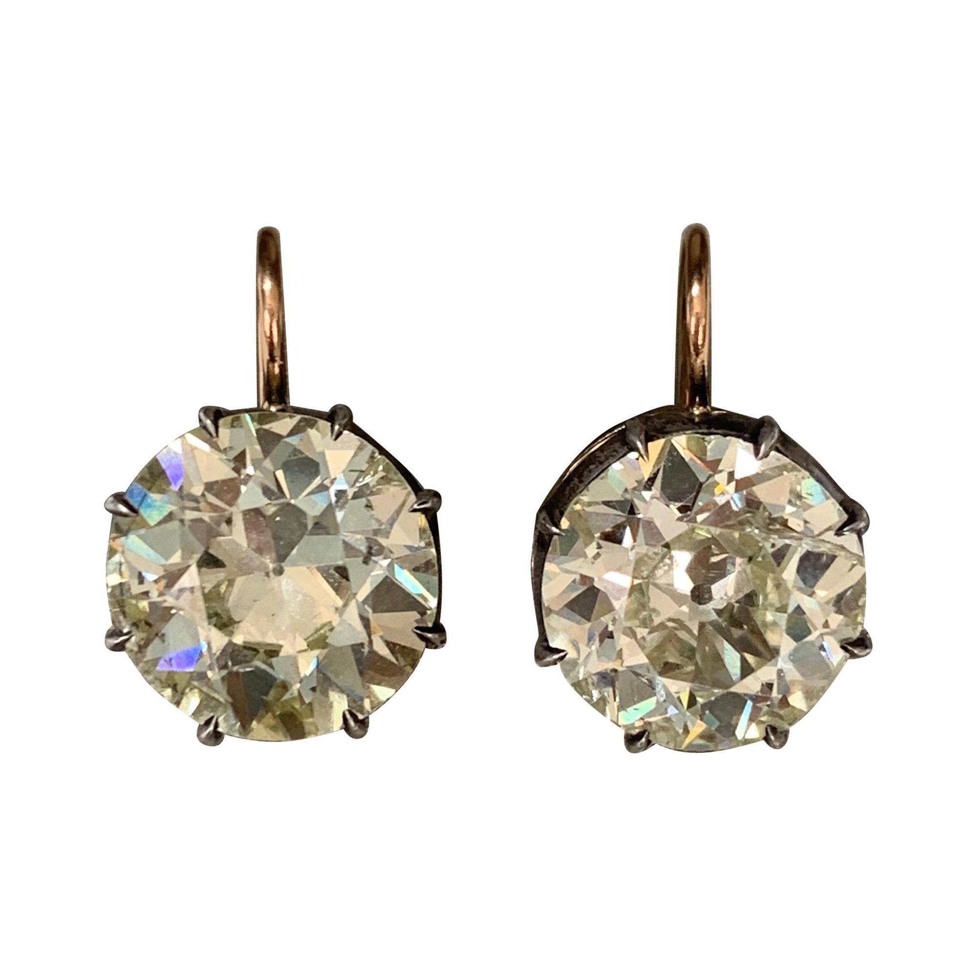 16.28 Carat Antique Style Old European Diamond Drop Earrings in Rose Gold
