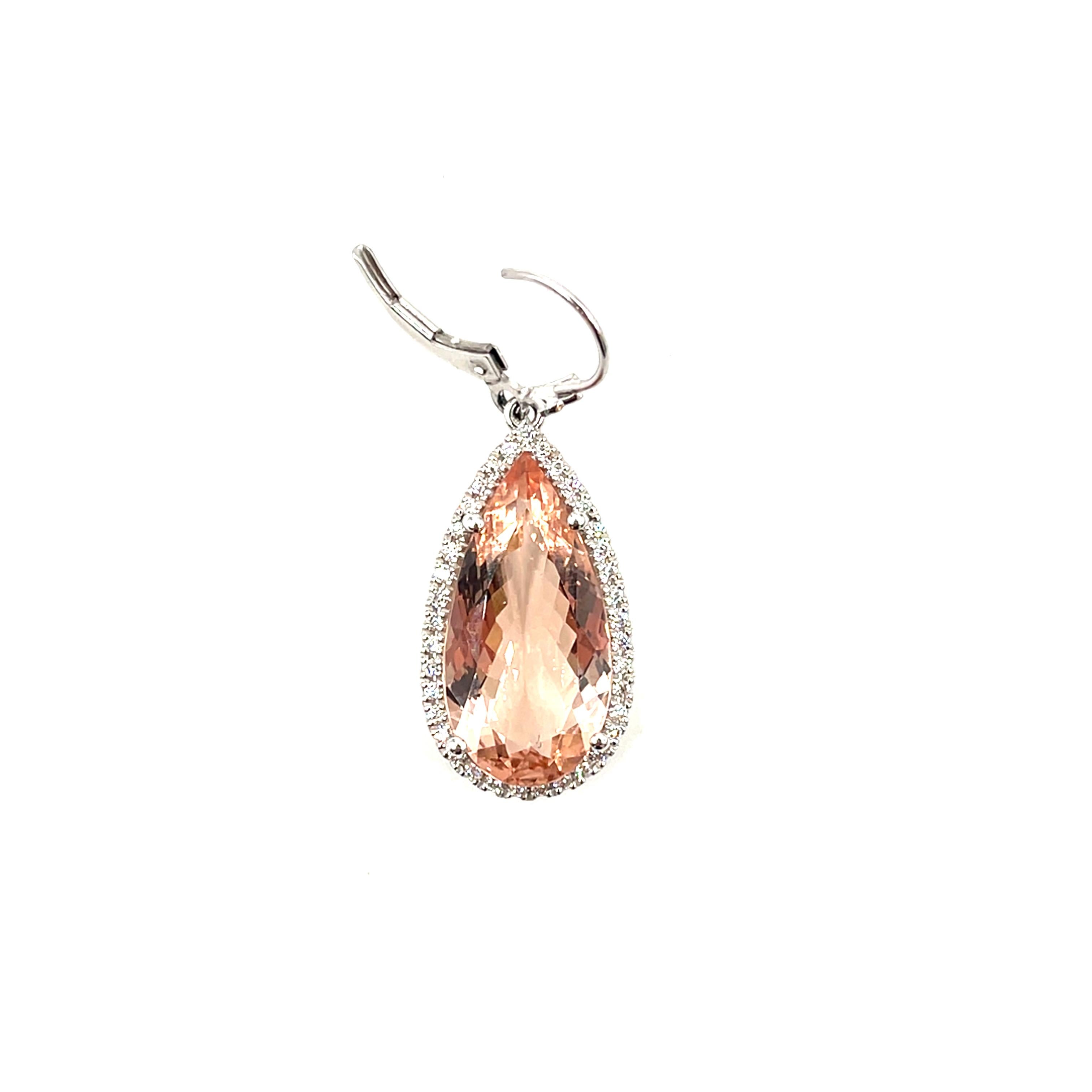 Pear Cut 16.28 ct Morganite & Diamond Earrings For Sale