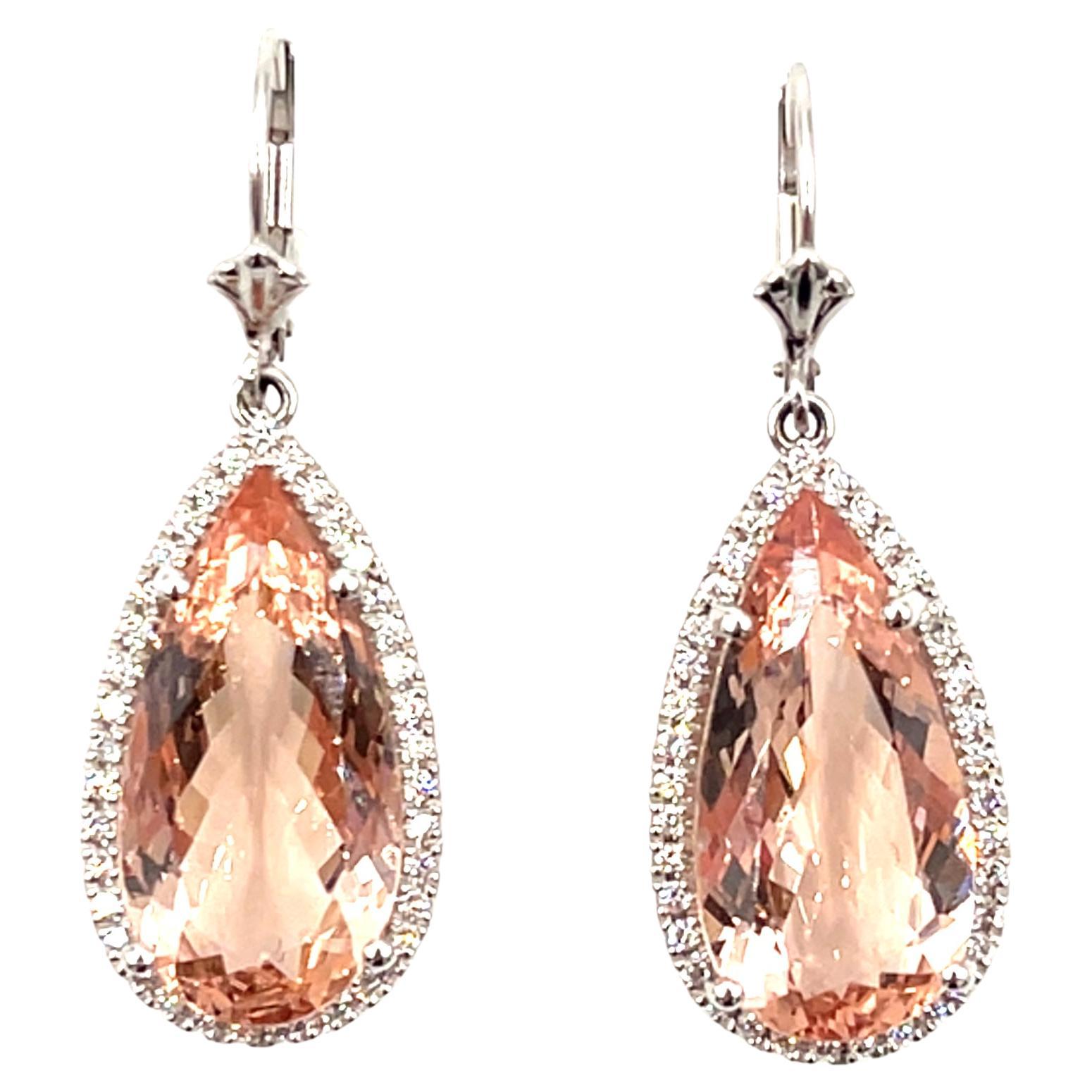 16.28 ct Morganite & Diamond Earrings For Sale