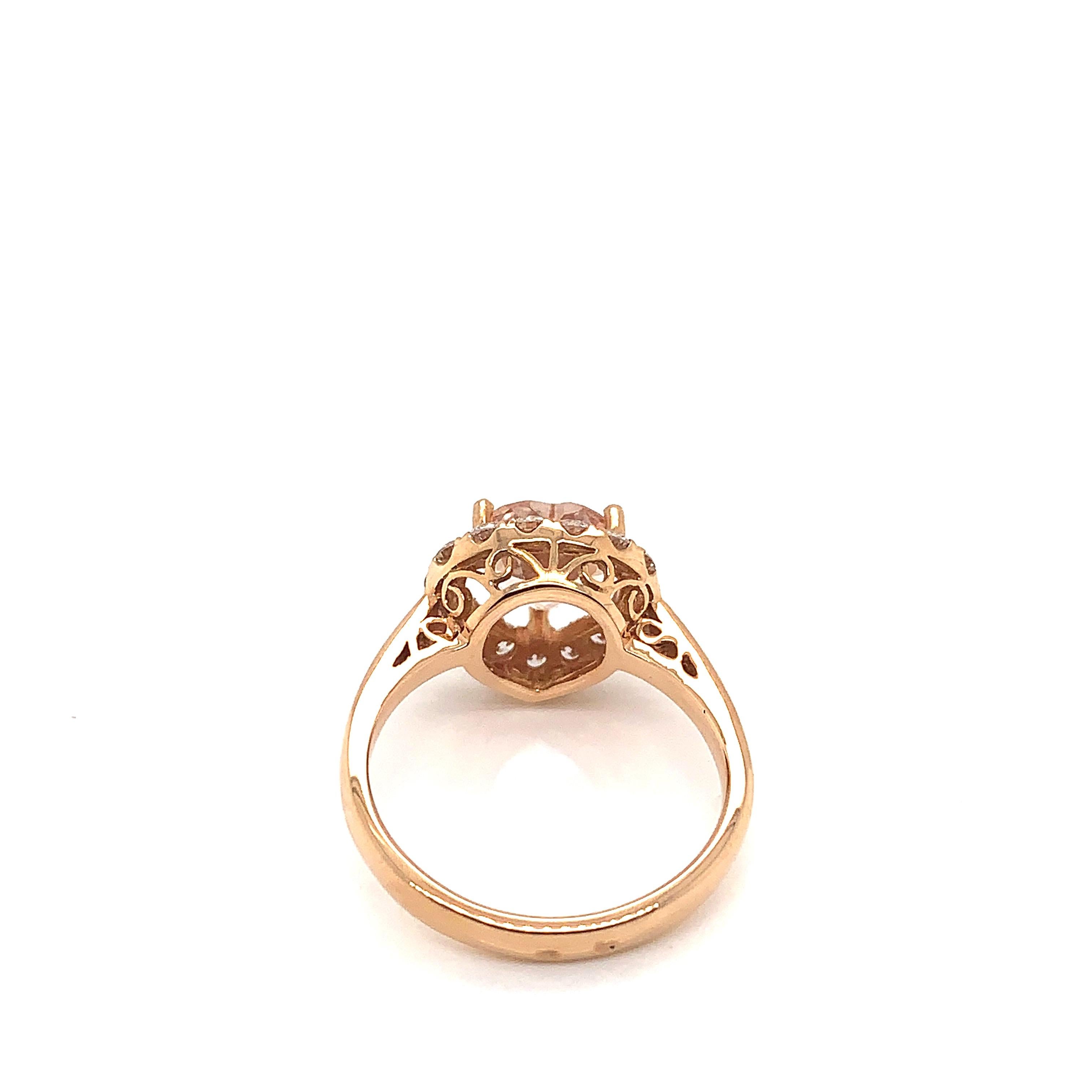 Heart Cut Sunita Nahata Morganite 1.62ct. Fancy Ring in 18KRG with Diamond. For Sale