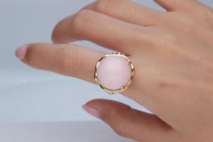 16.29 Carat Pink Opal and 0.02 Carat Diamond 14 Karat Yellow Gold Cocktail Ring